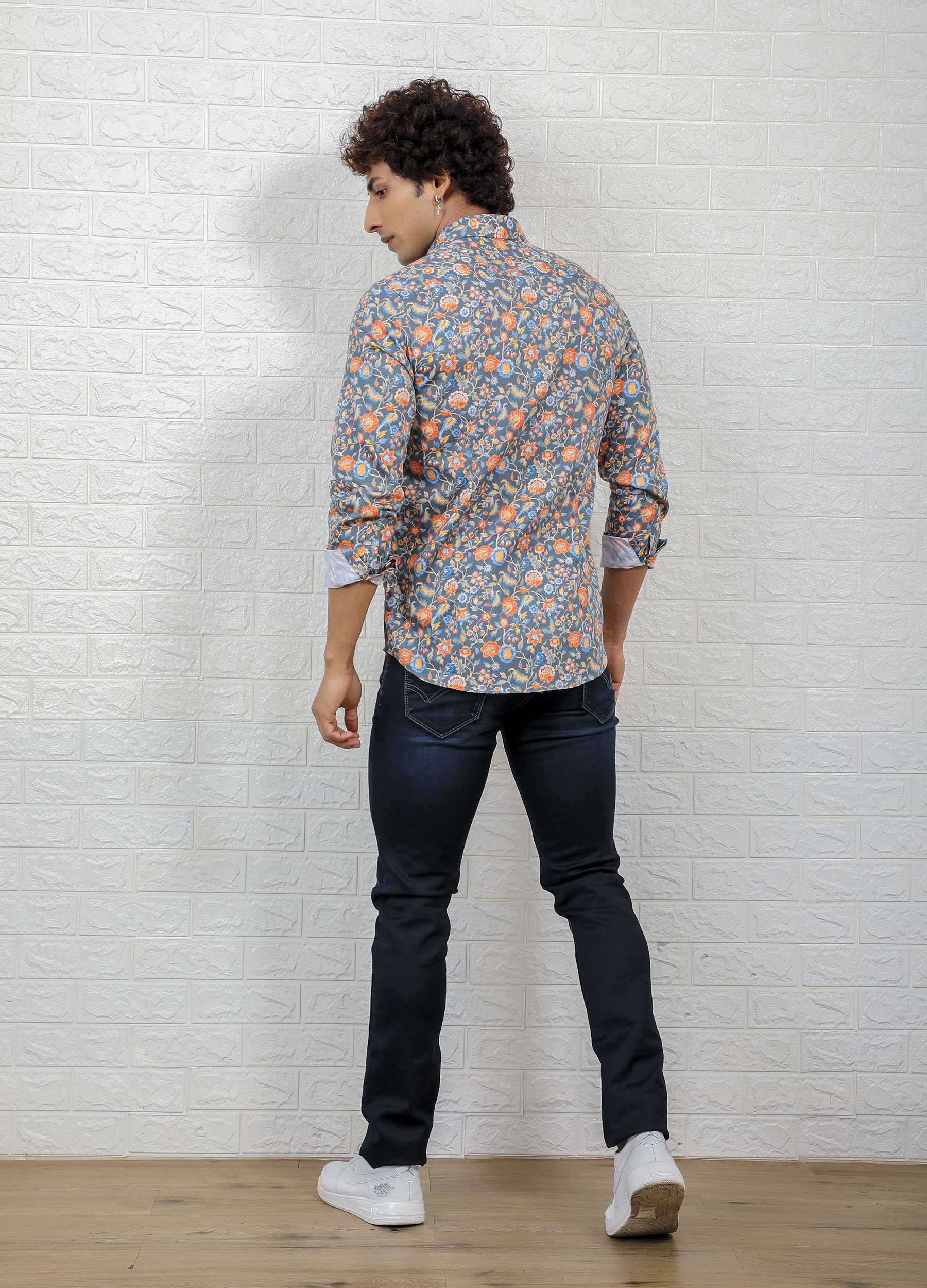 Kipo Noir: Cutaway Collar Satin Double Print Shirt - Outerspace Black