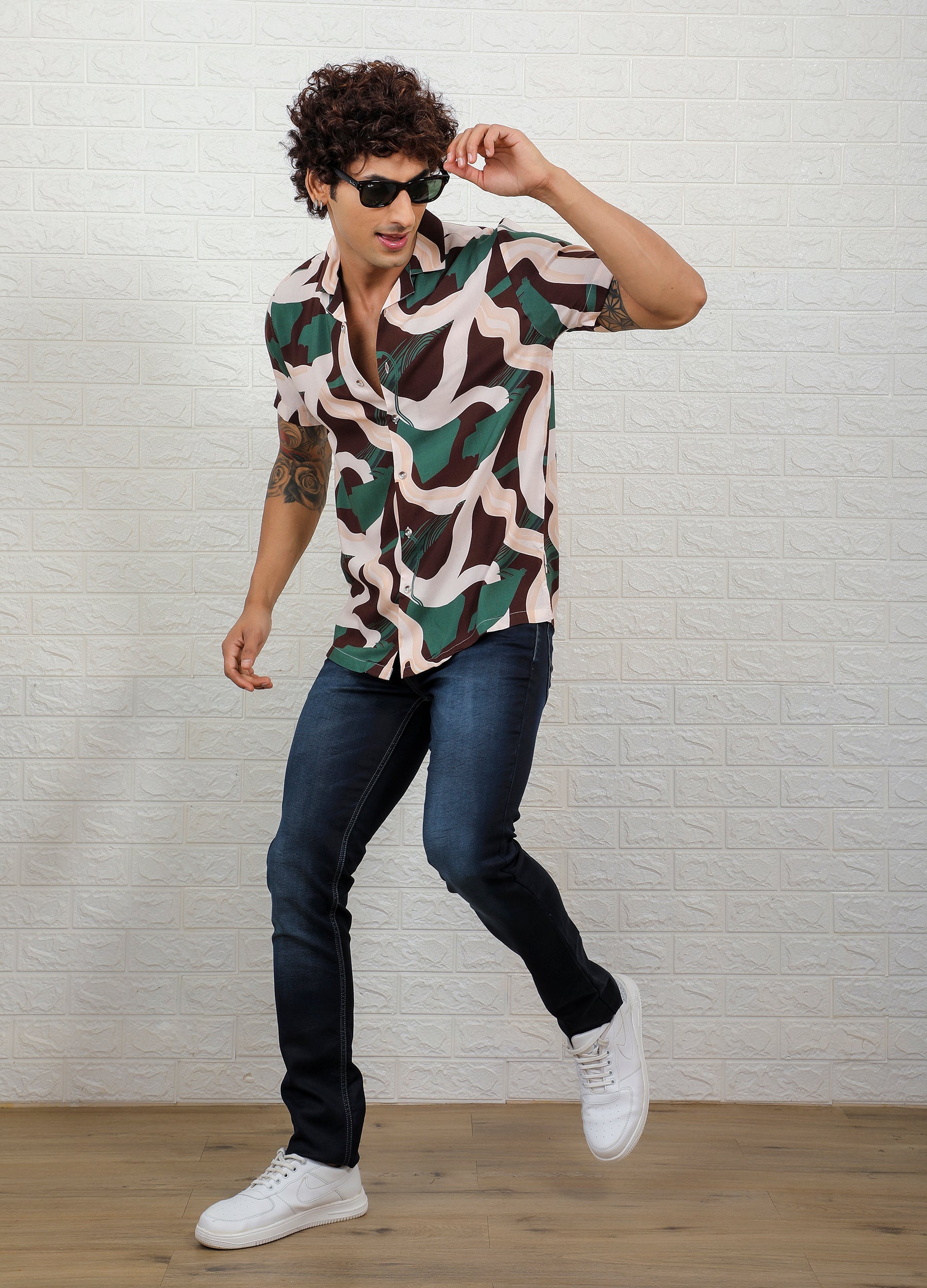 Safari Print - Camp Collar Gentle Rayon Bold print Shirt - Beige