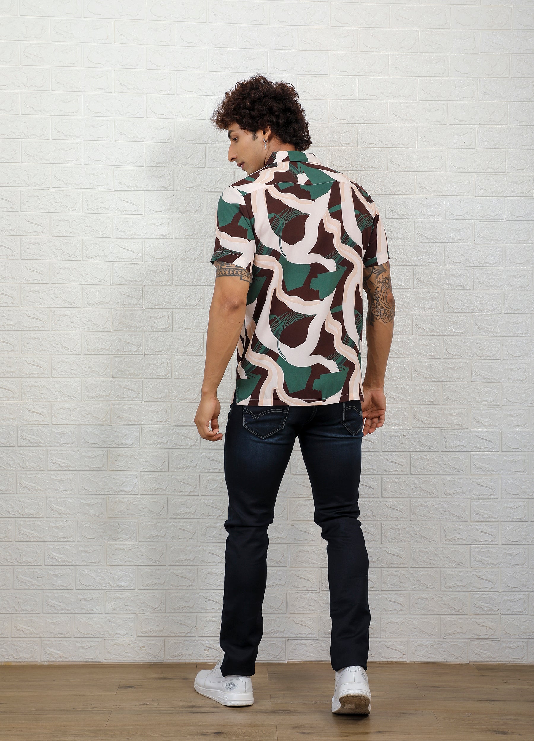 Safari Print - Camp Collar Gentle Rayon Bold print Shirt - Beige