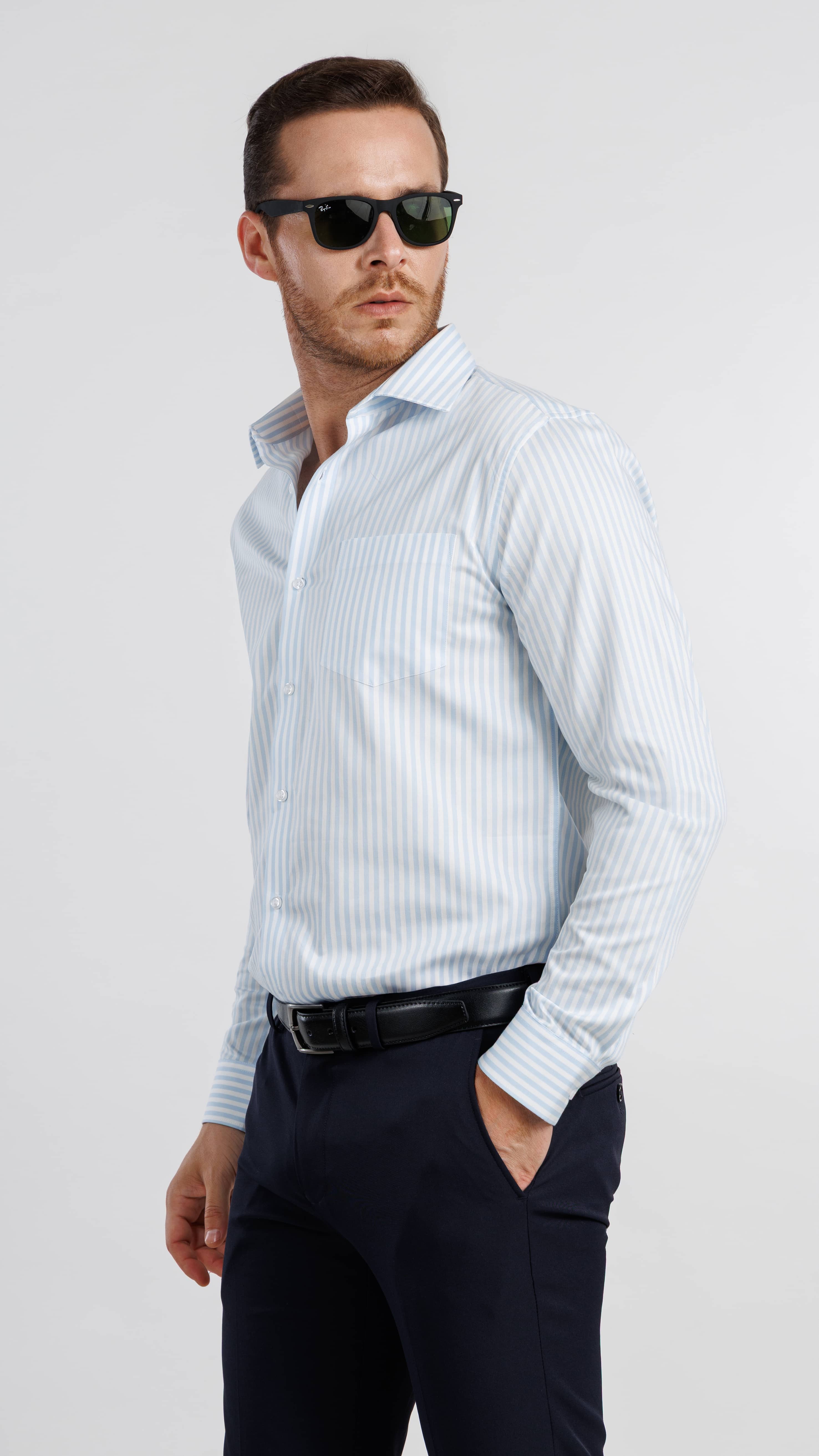 Classic Light Blue Banker Stripe Shirt