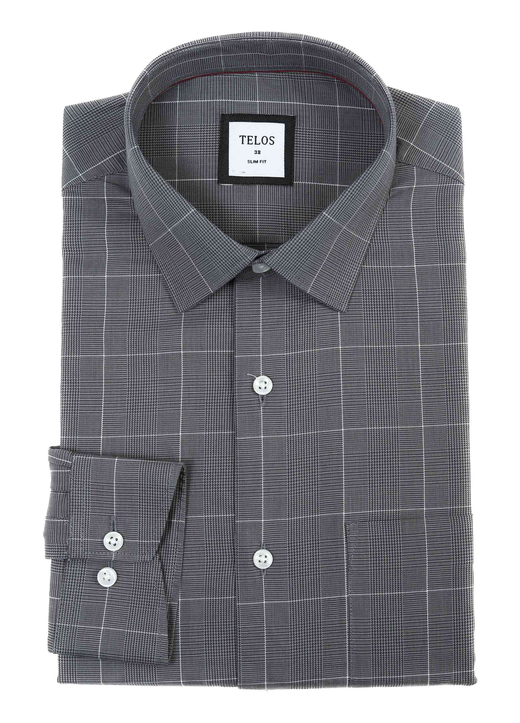 Point Collar Yarn Dyed Graph Checks - Grey