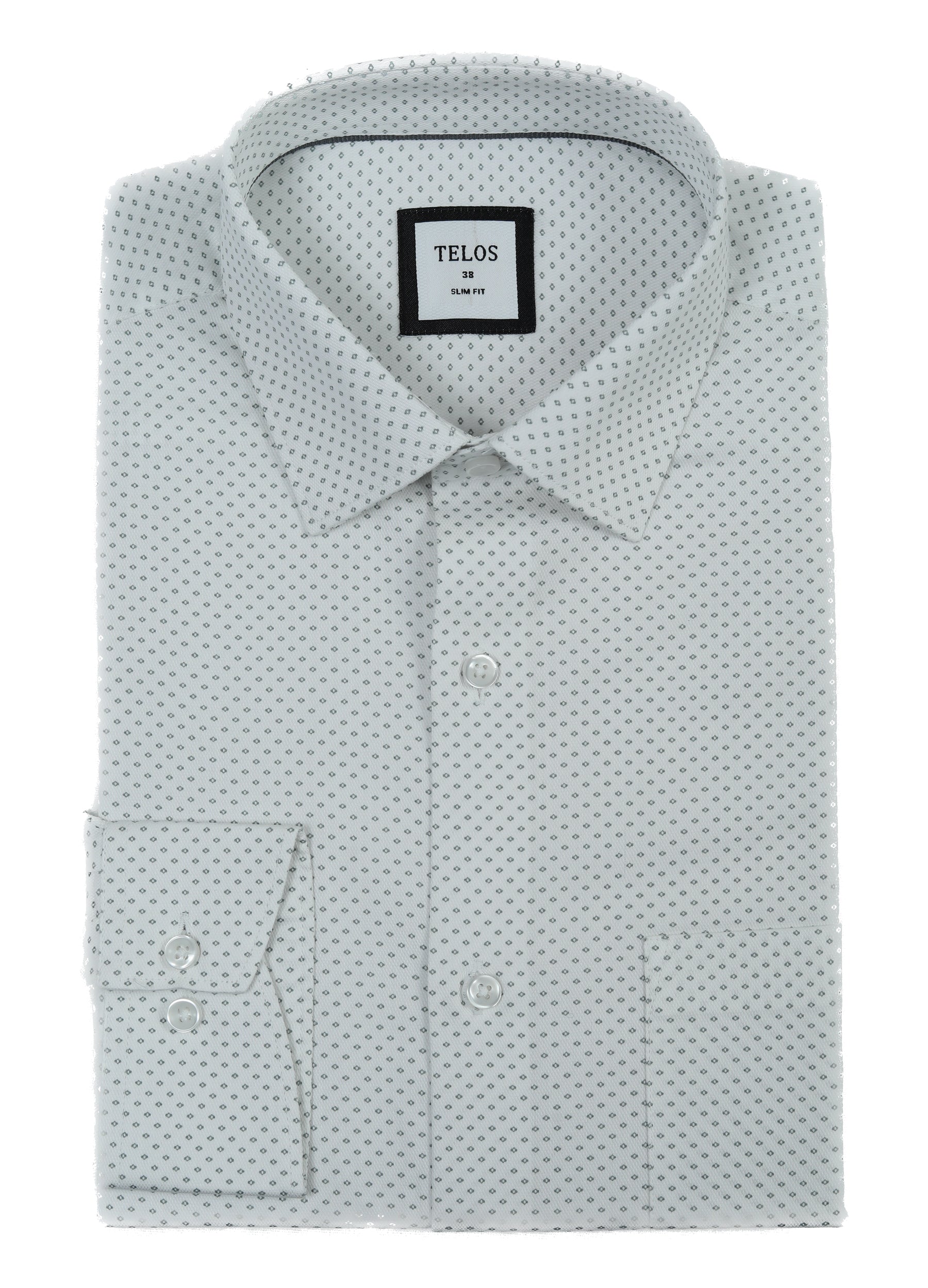 Point Collar Structured Dobby Print Shirt - White