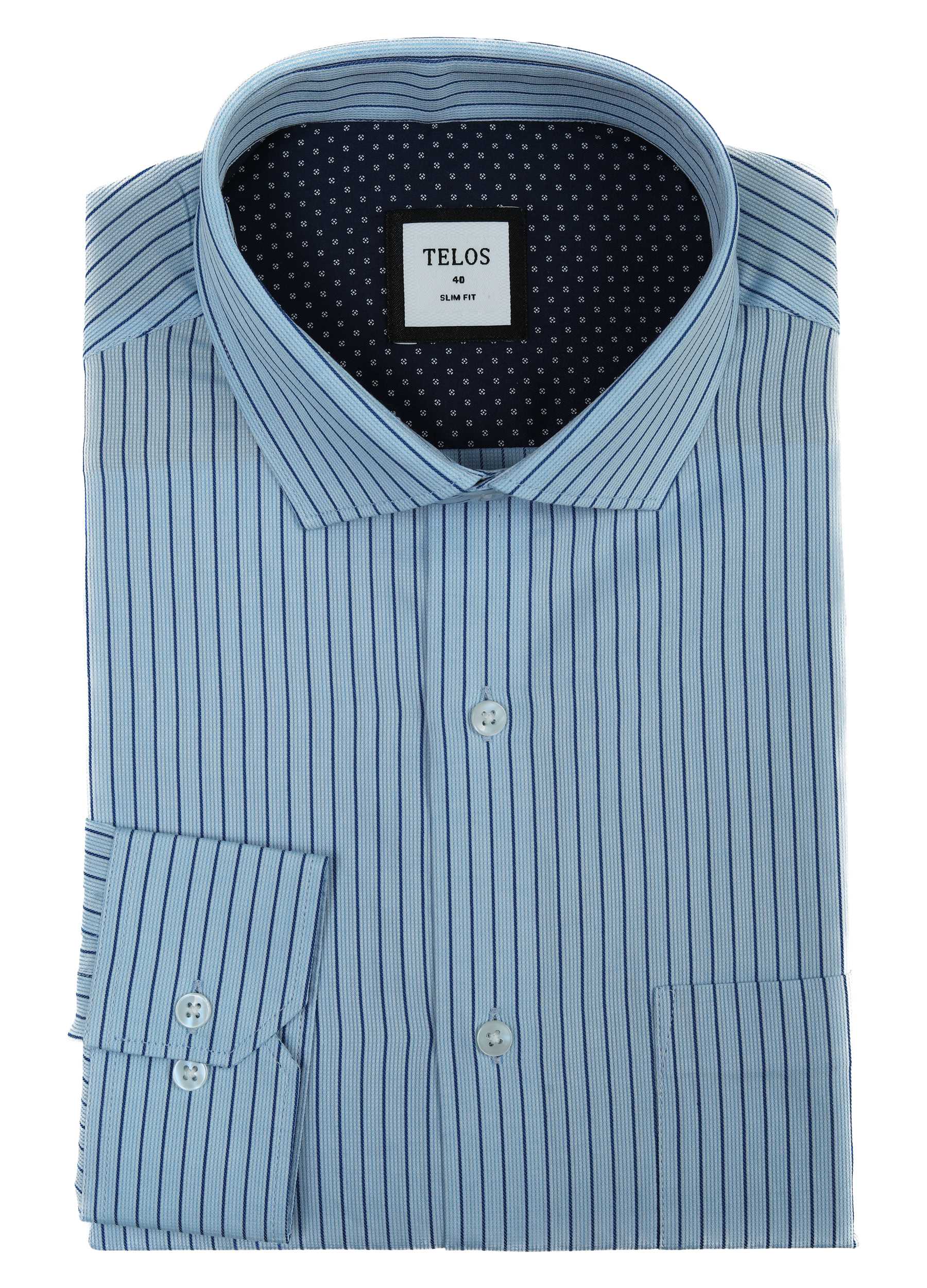 Point Collar Yarn Dyed Diamond Weave Stripe Shirt - Blue