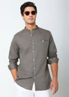 Band Collar Linen Blend Shirt Solid - Iron Grey