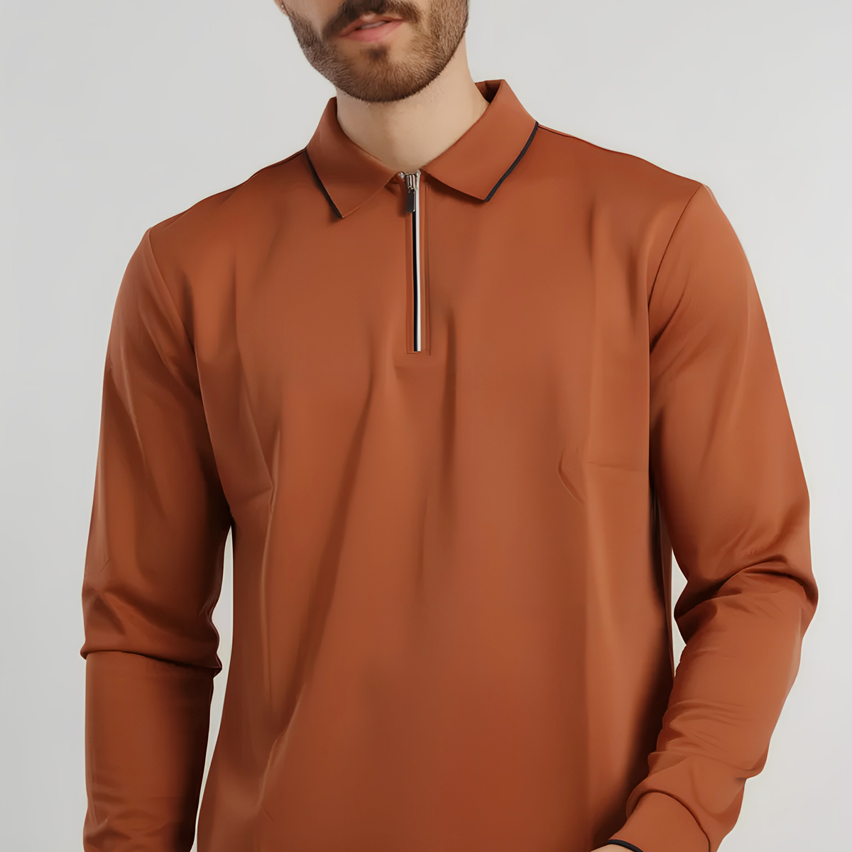 Modal-Stretch Zip Polo - Orange