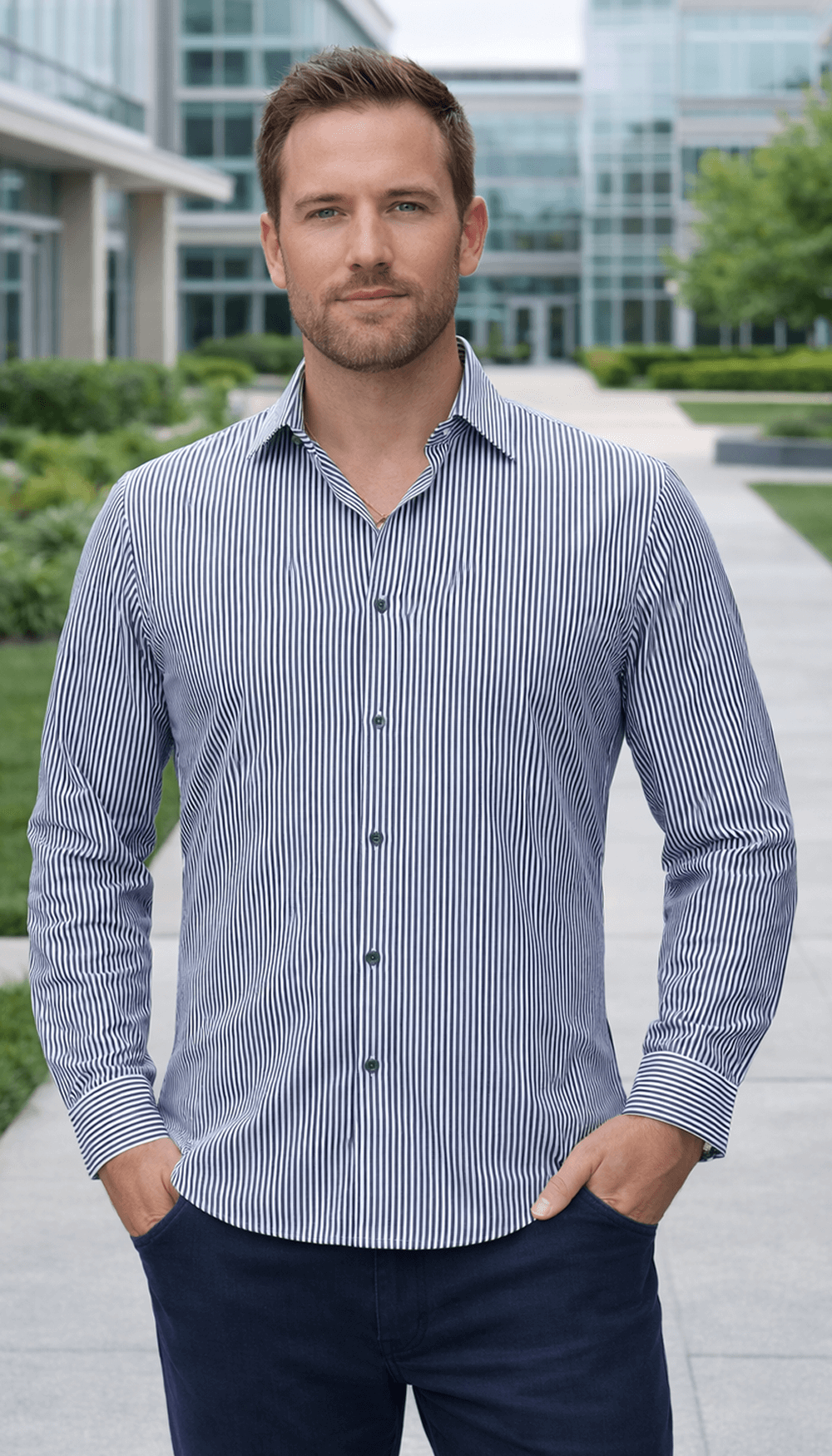Fine Stripe Performance Shirt – Black