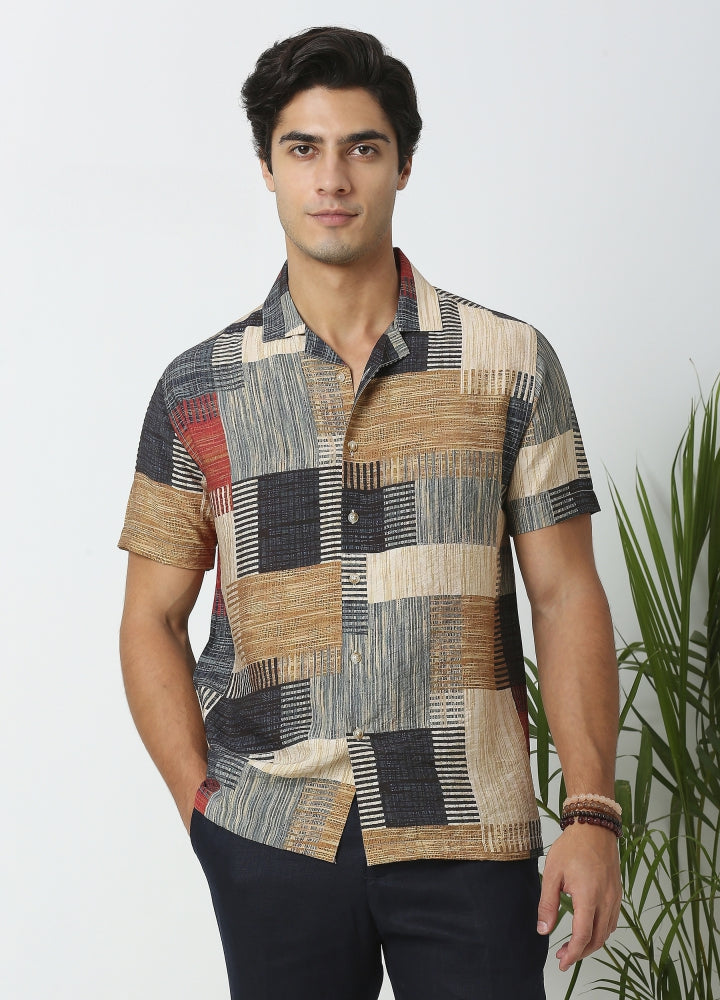 Camp Collar Dune Print Shirt Multi Colour