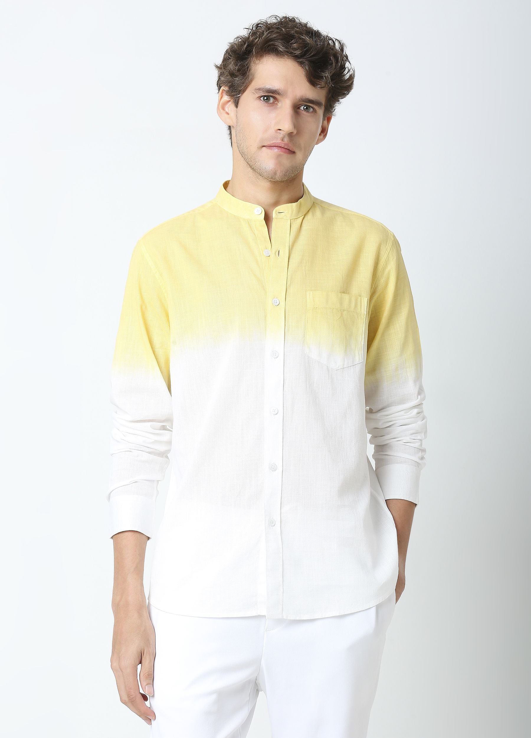 Tie Dye Chinese Collar Shirt-Yellow