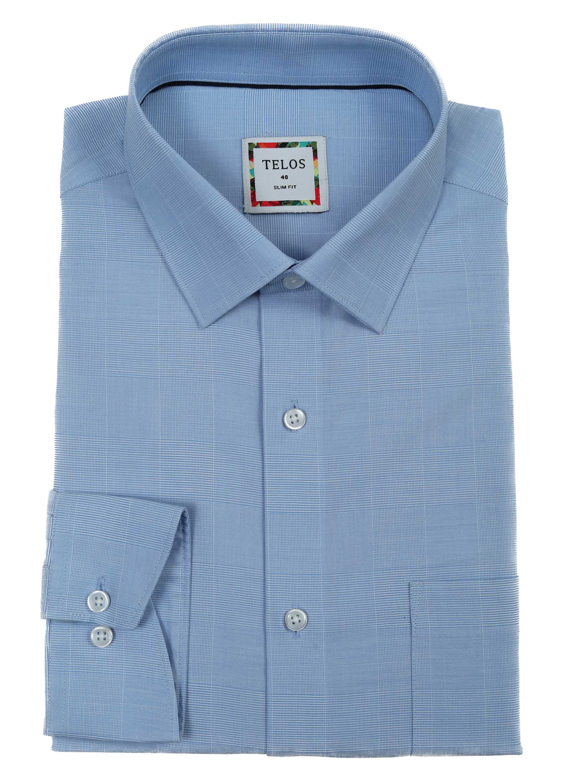 Point Collar Yarn Dyed Checks Shirt - Powder Blue