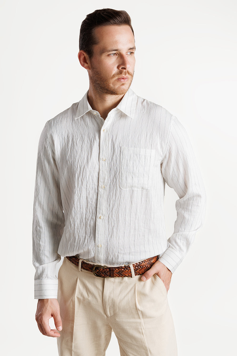 Riviera Stripe Comfort Shirt Off White