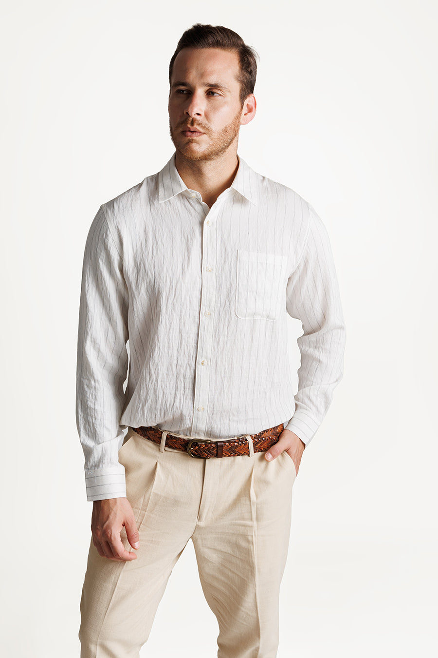 Riviera Stripe Comfort Shirt Off White