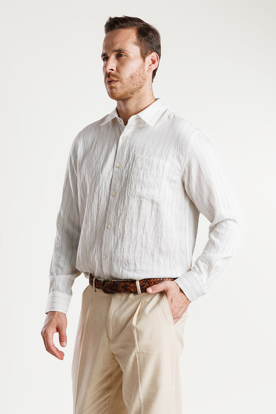 Riviera Stripe Comfort Shirt Off White