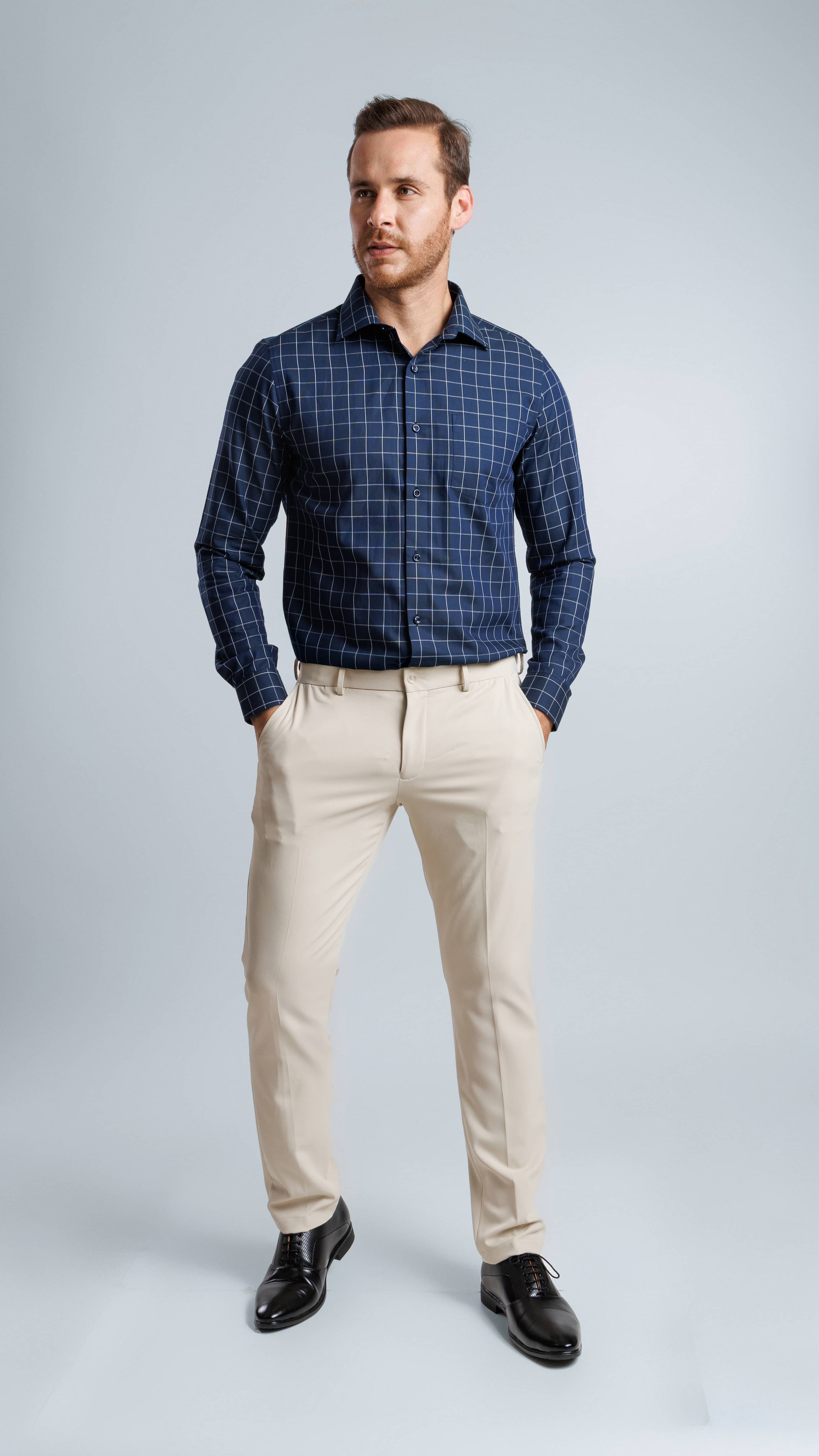 Midnight Blue Windowpane Check Shirt