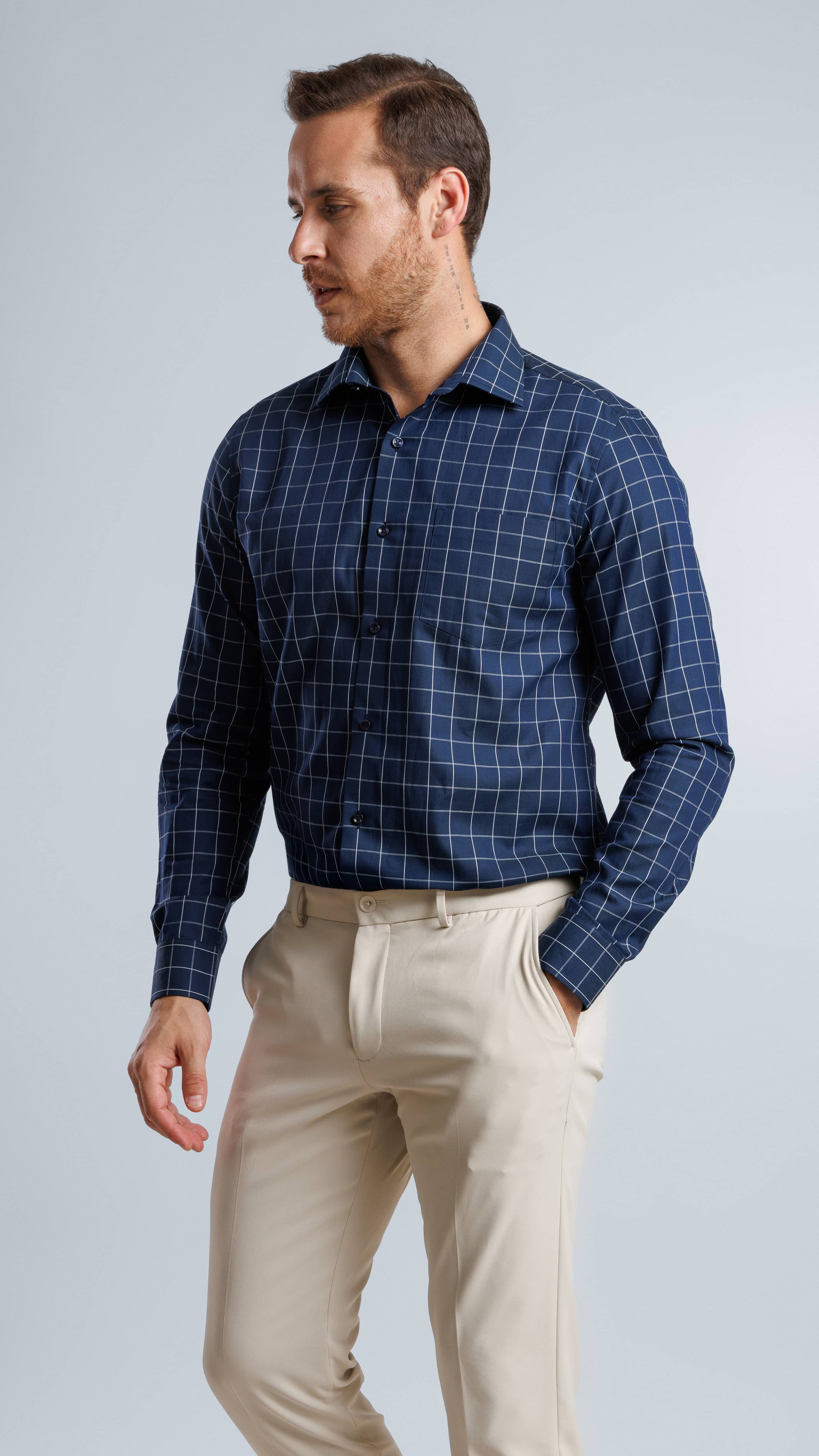 Midnight Blue Windowpane Check Shirt