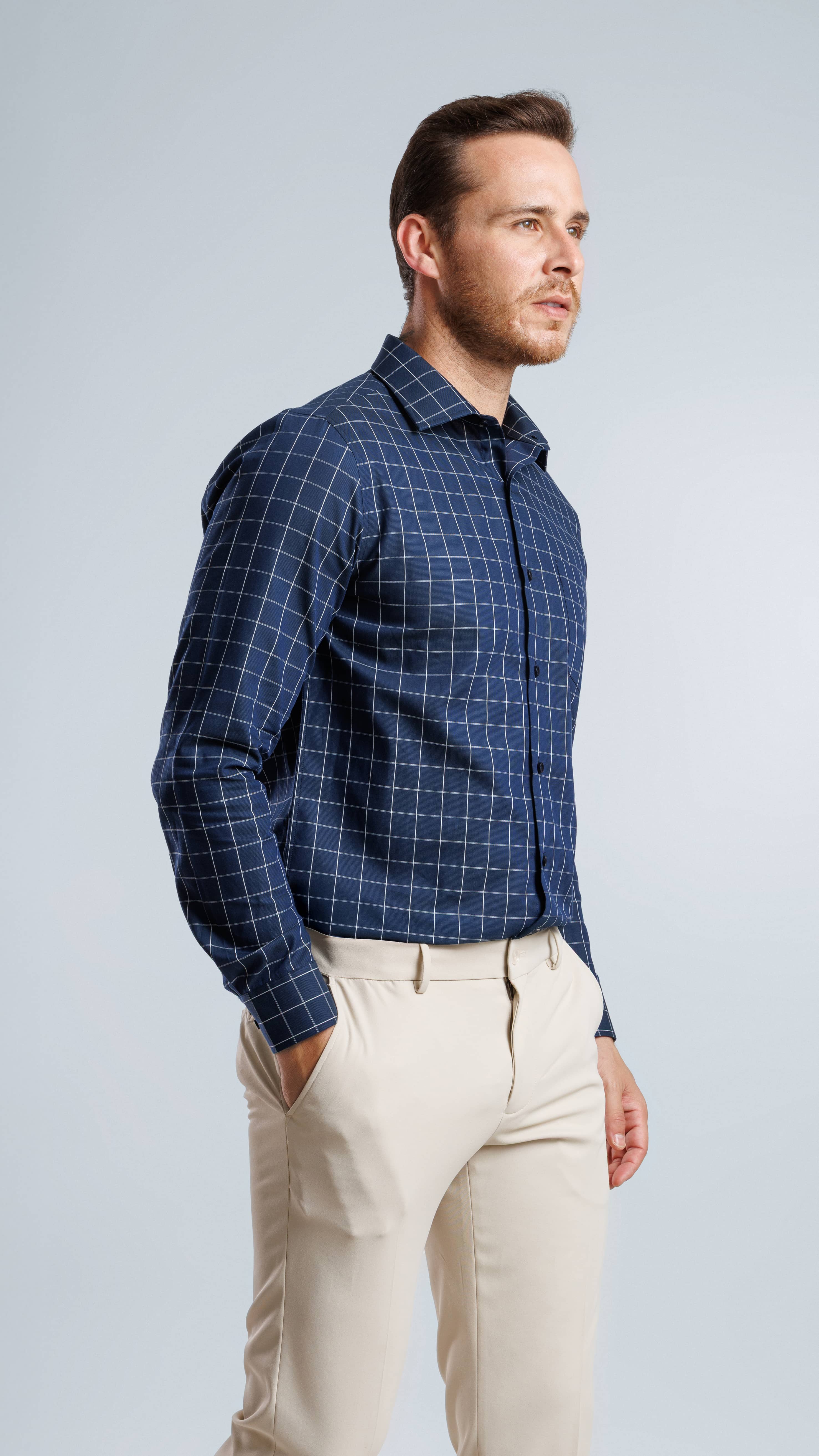 Midnight Blue Windowpane Check Shirt