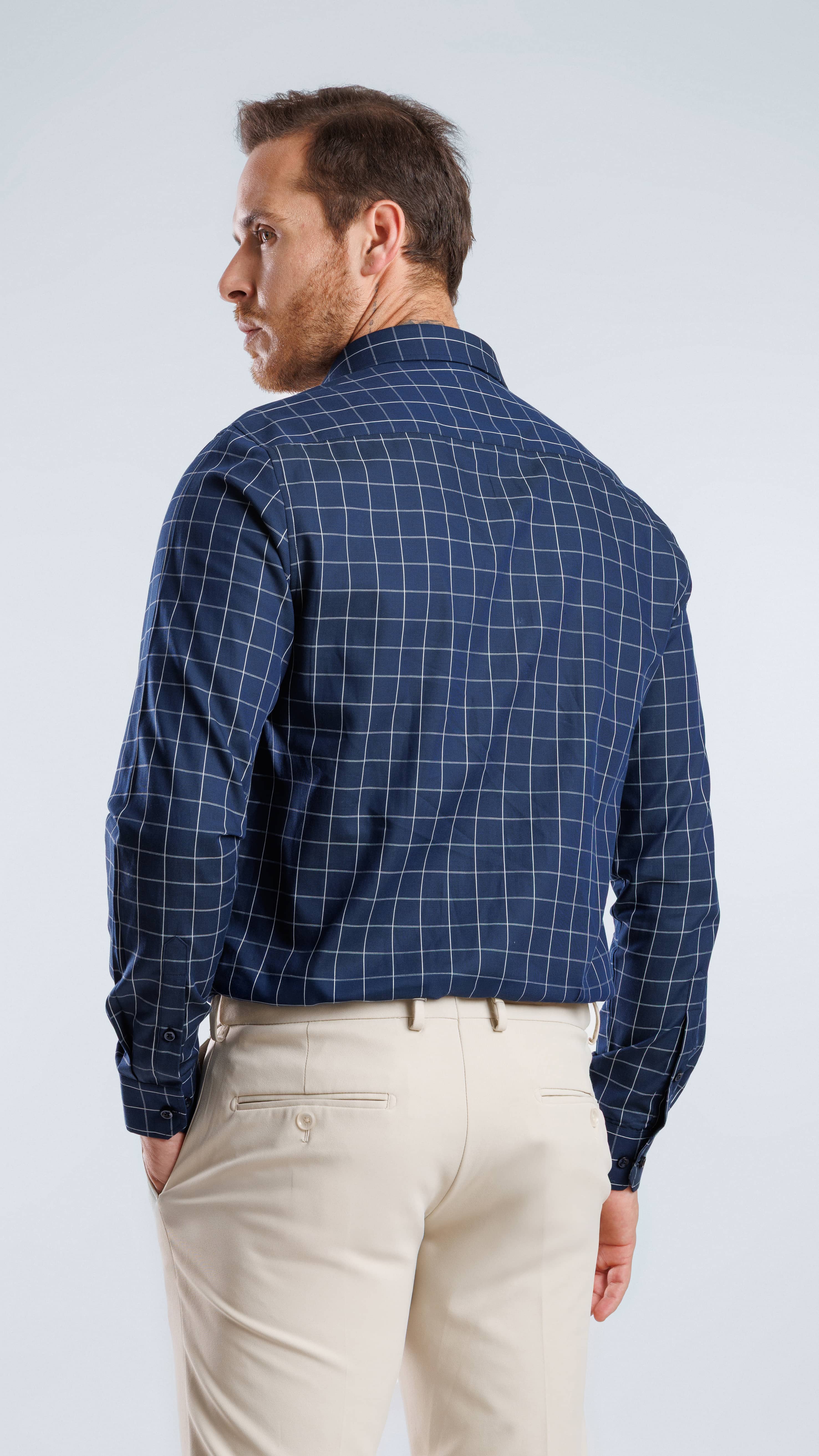 Midnight Blue Windowpane Check Shirt