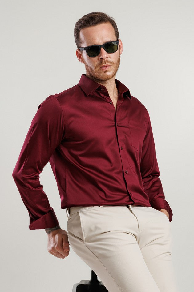 Aura Sateen Shirt - Crimson