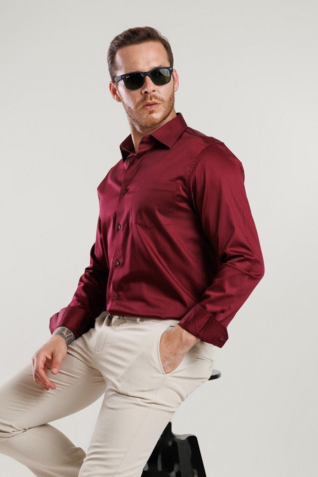 Aura Sateen Shirt - Crimson
