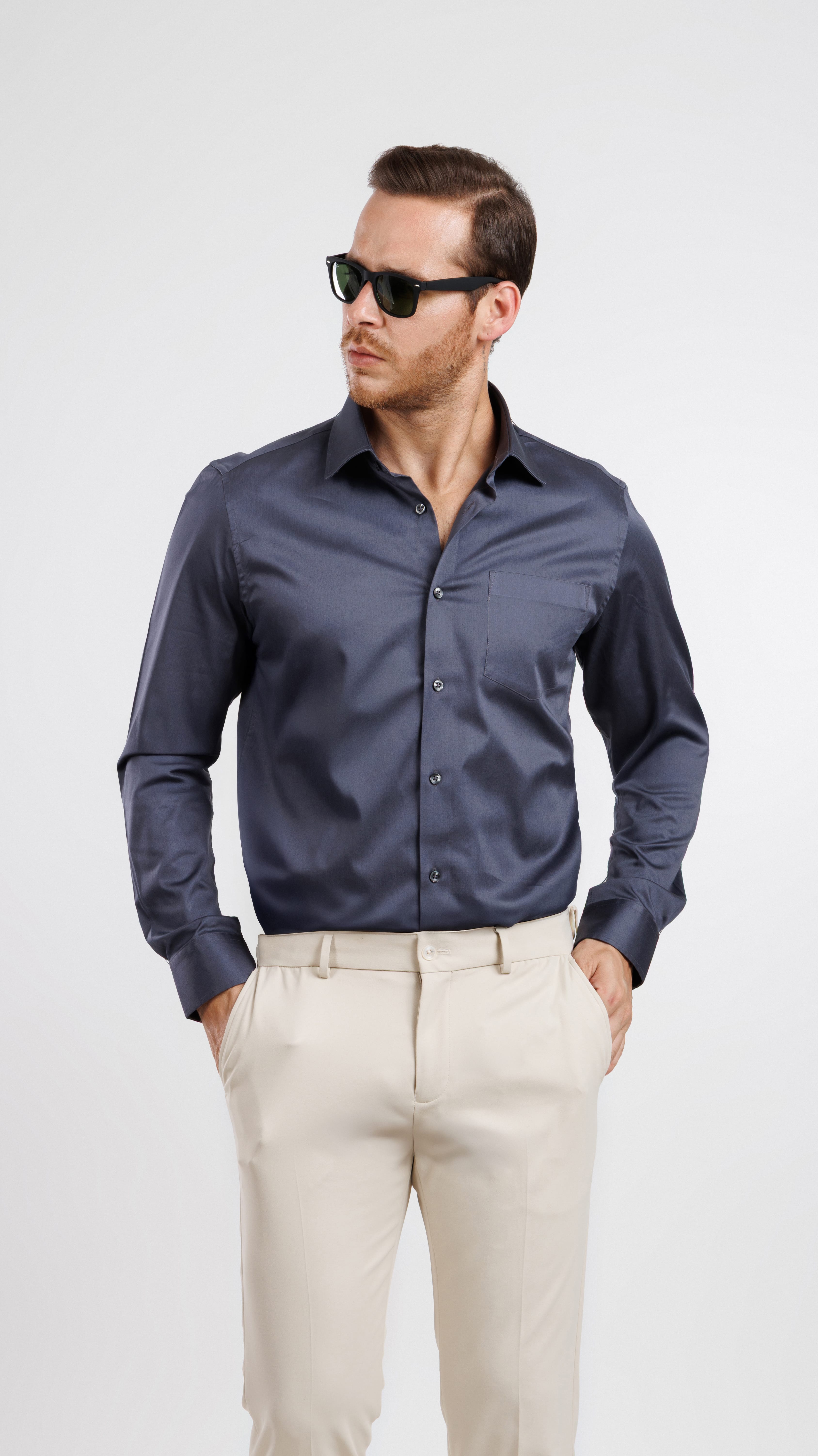 Aura Sateen Shirt Dark Grey