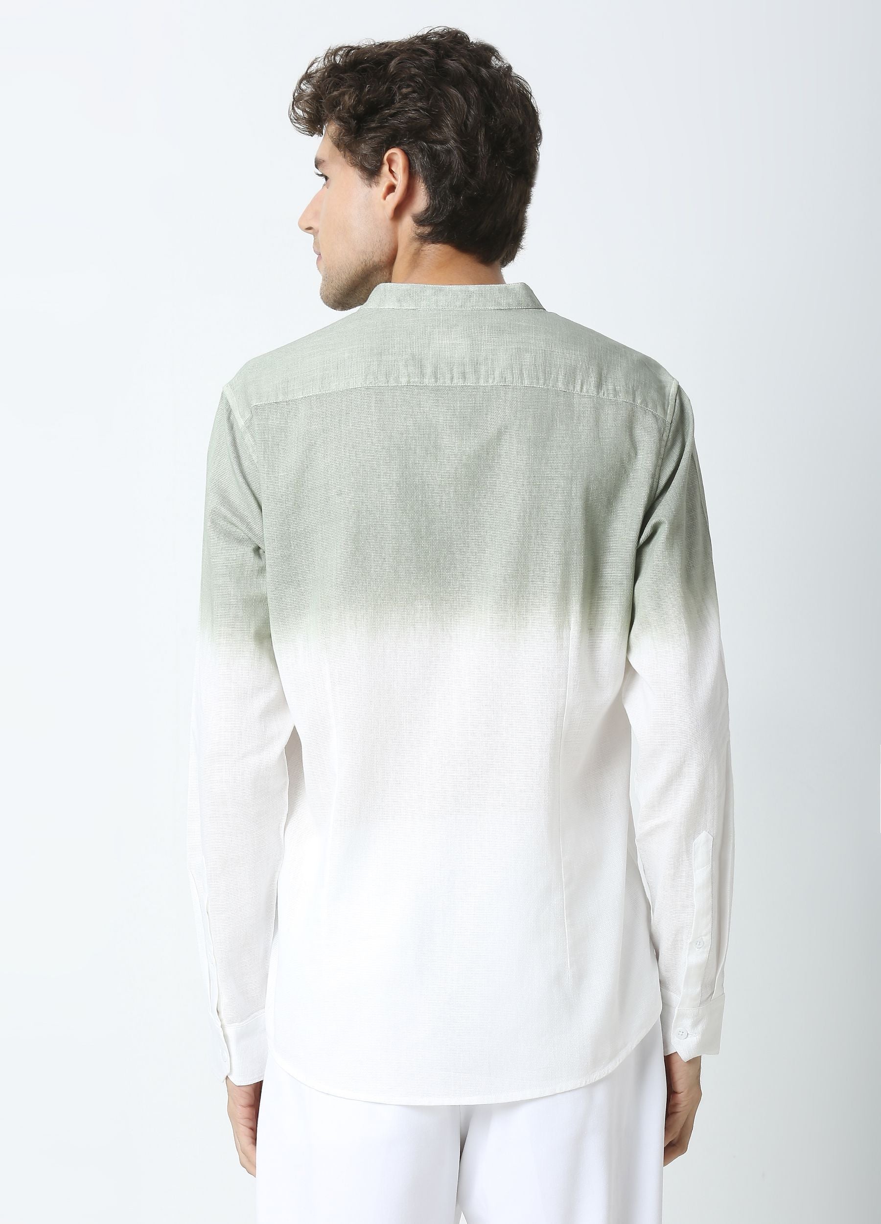 Tie Dye Chinese Collar Shirt-Olive