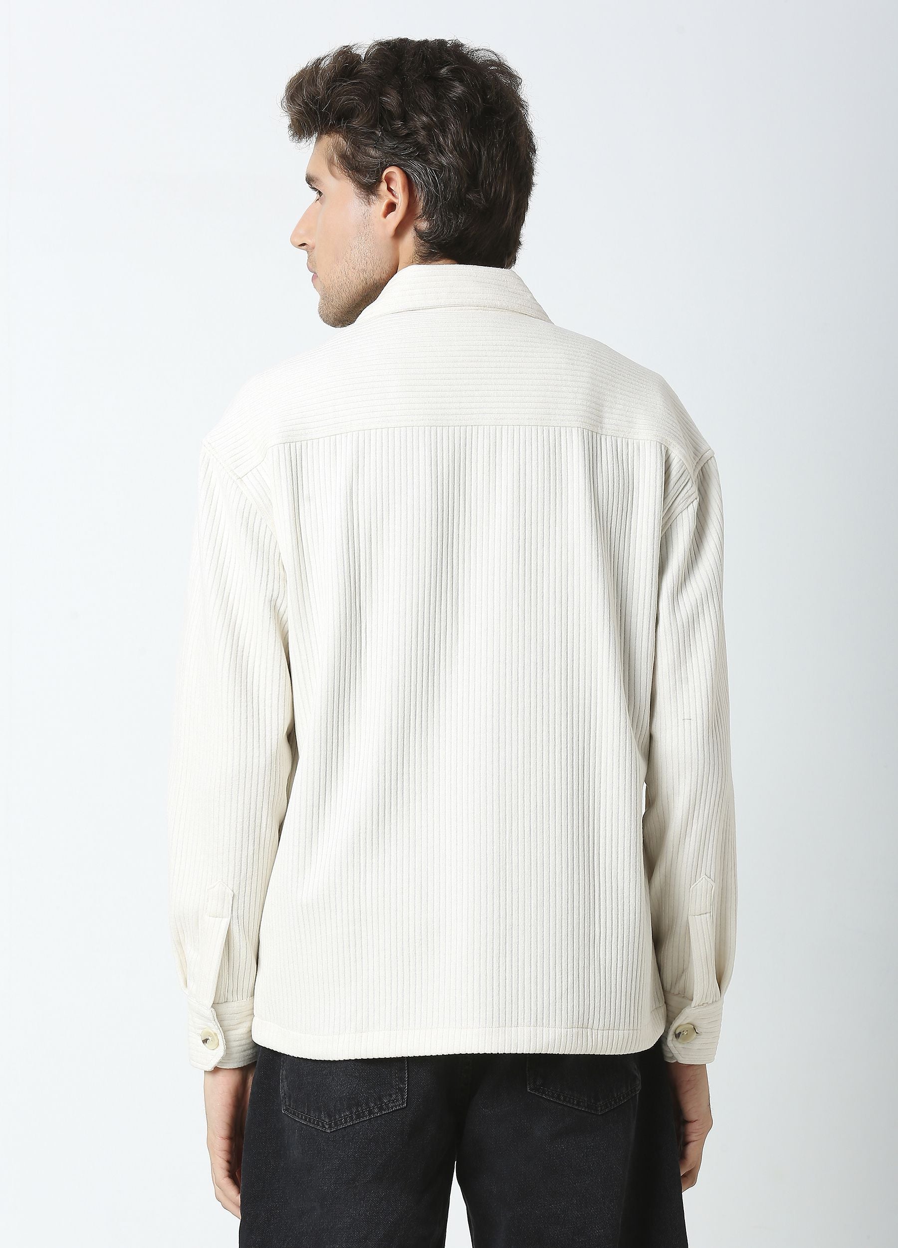 Plain off white stripe shacket