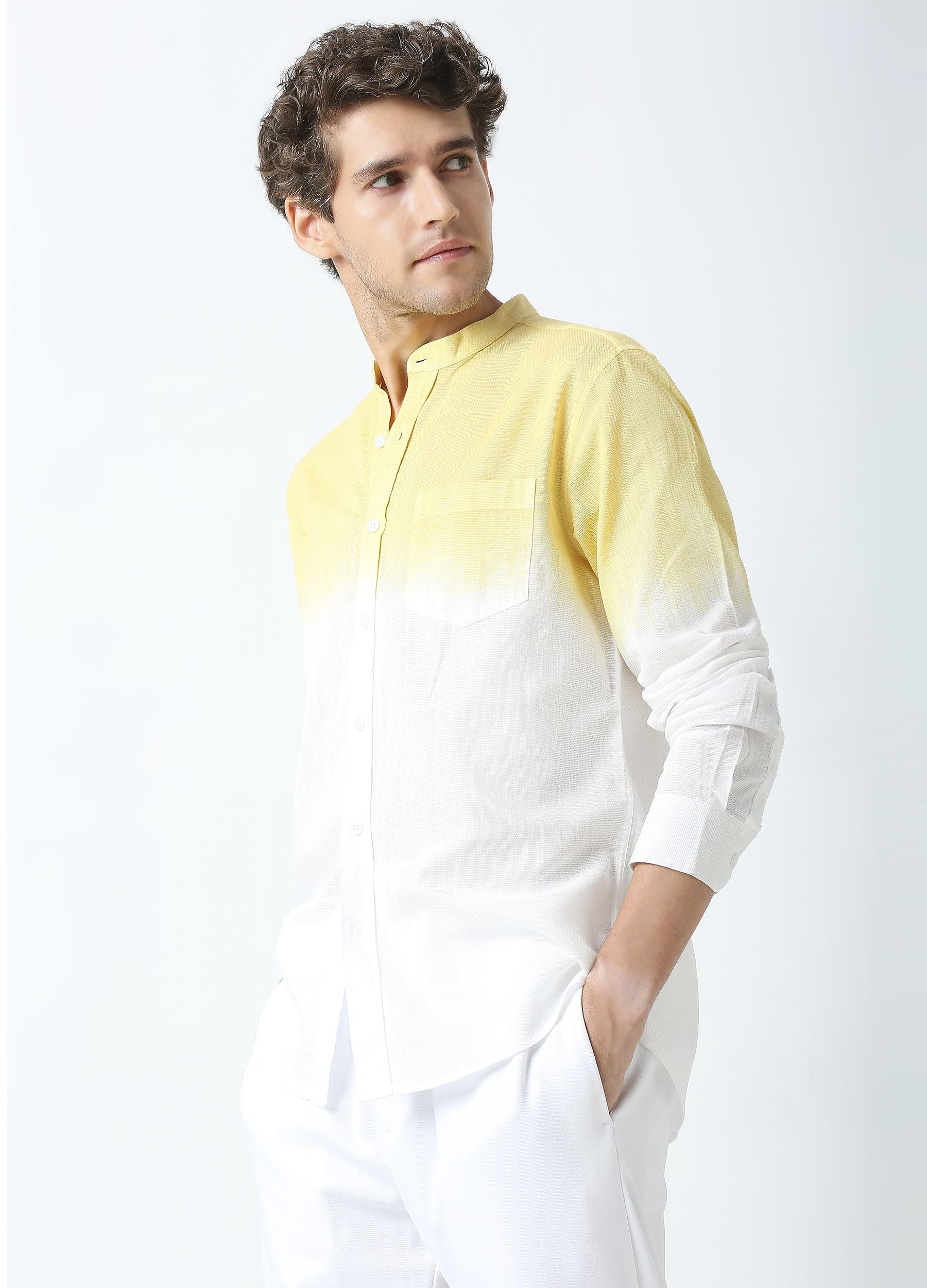 Tie Dye Chinese Collar Shirt-Yellow