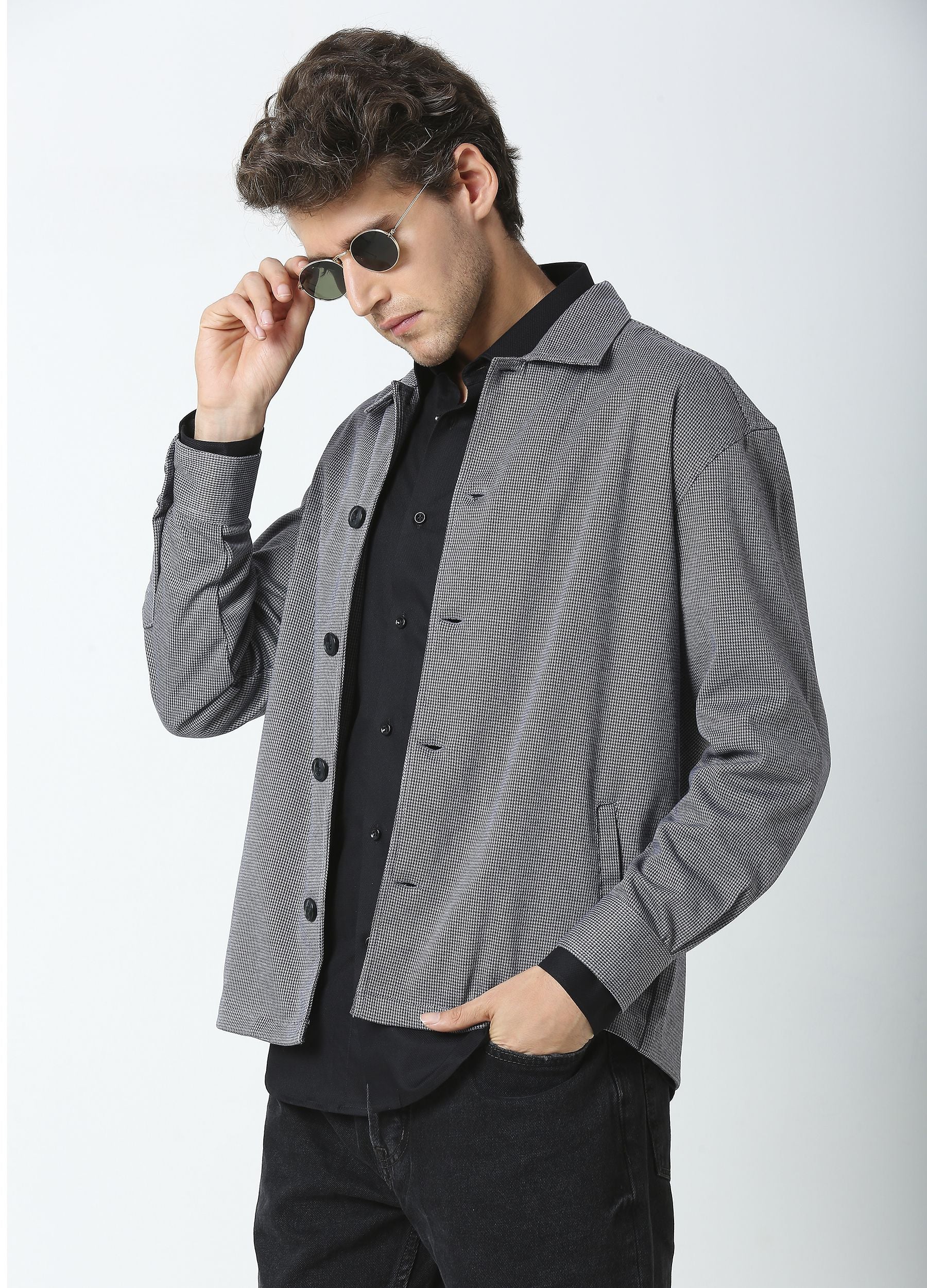 Herringbone shacket- Black