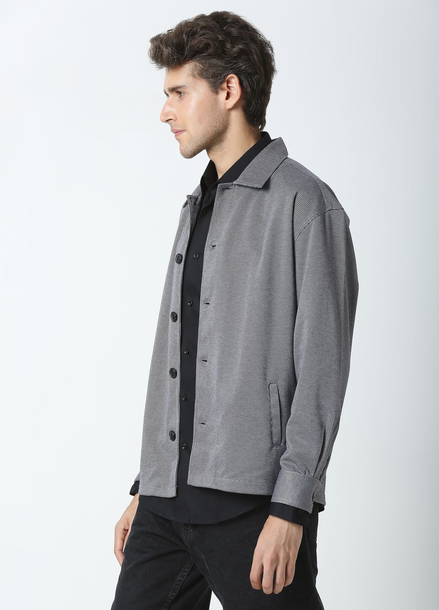Herringbone shacket- Black