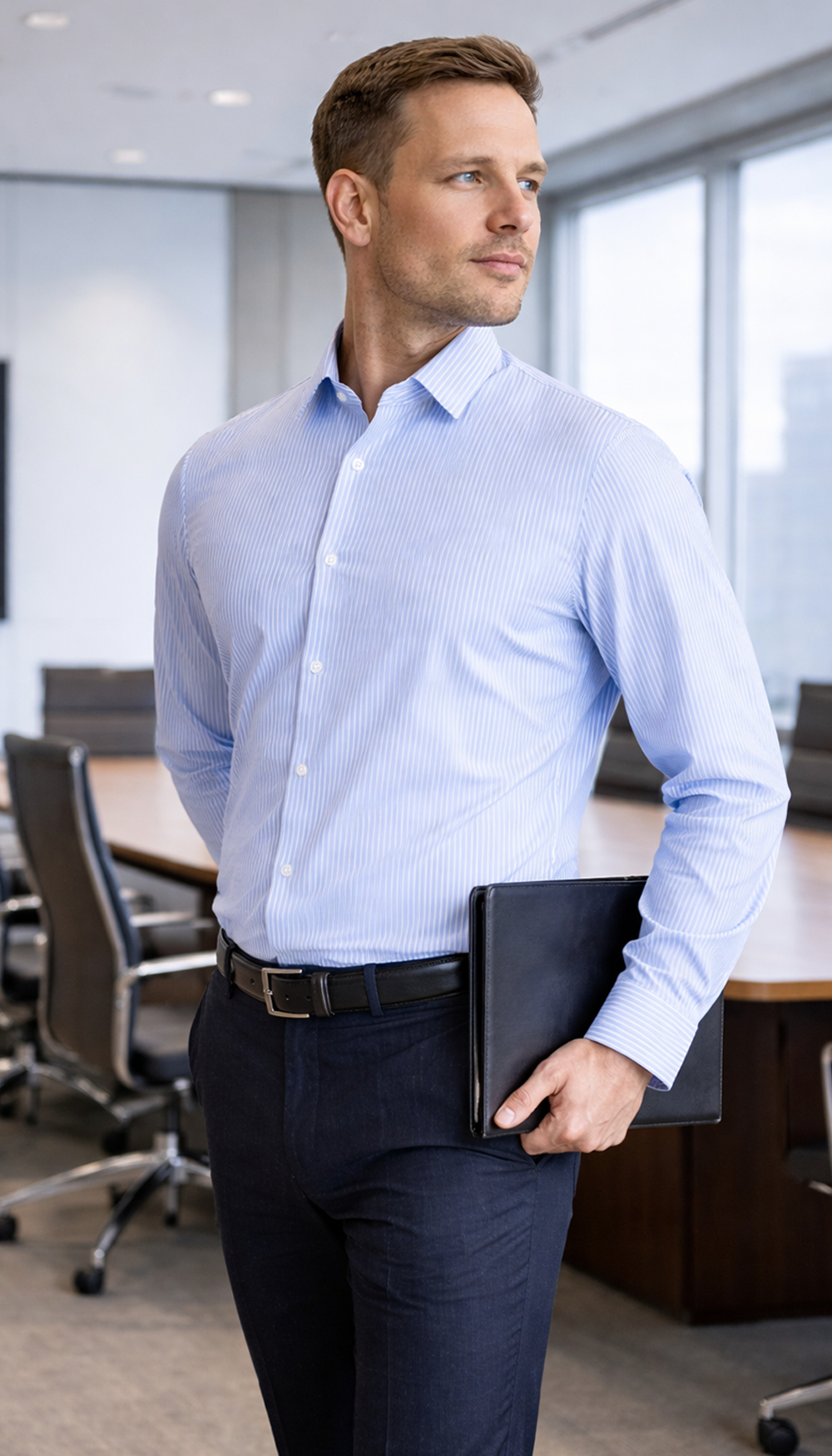 Fine Stripe Performance Shirt – Blue