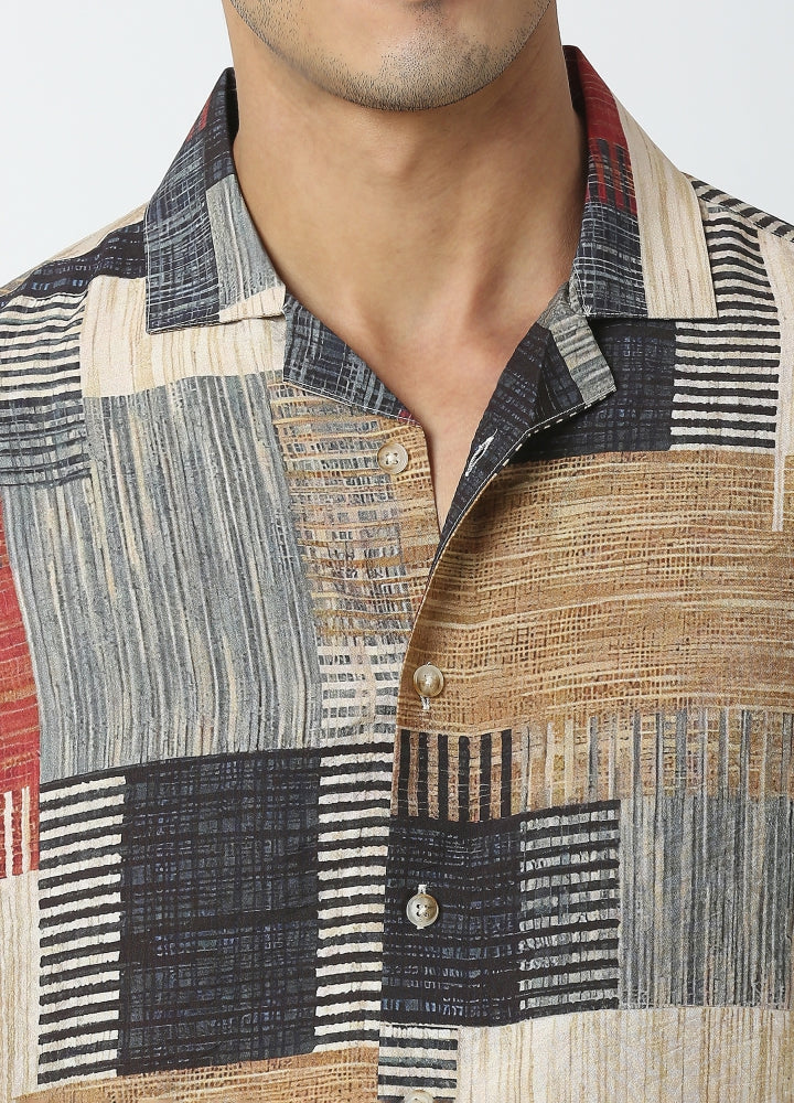 Camp Collar Dune Print Shirt Multi Colour