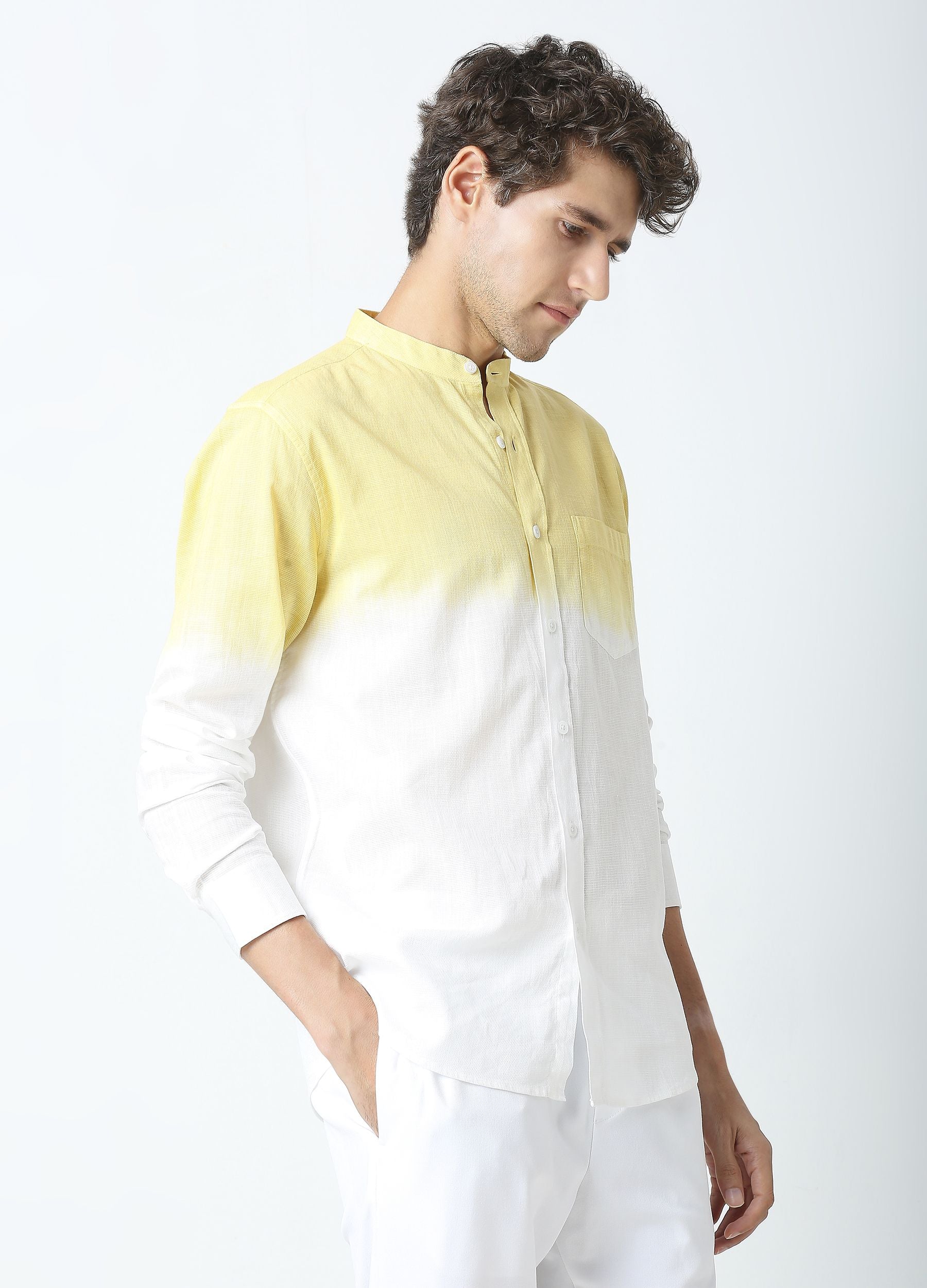 Tie Dye Chinese Collar Shirt-Yellow