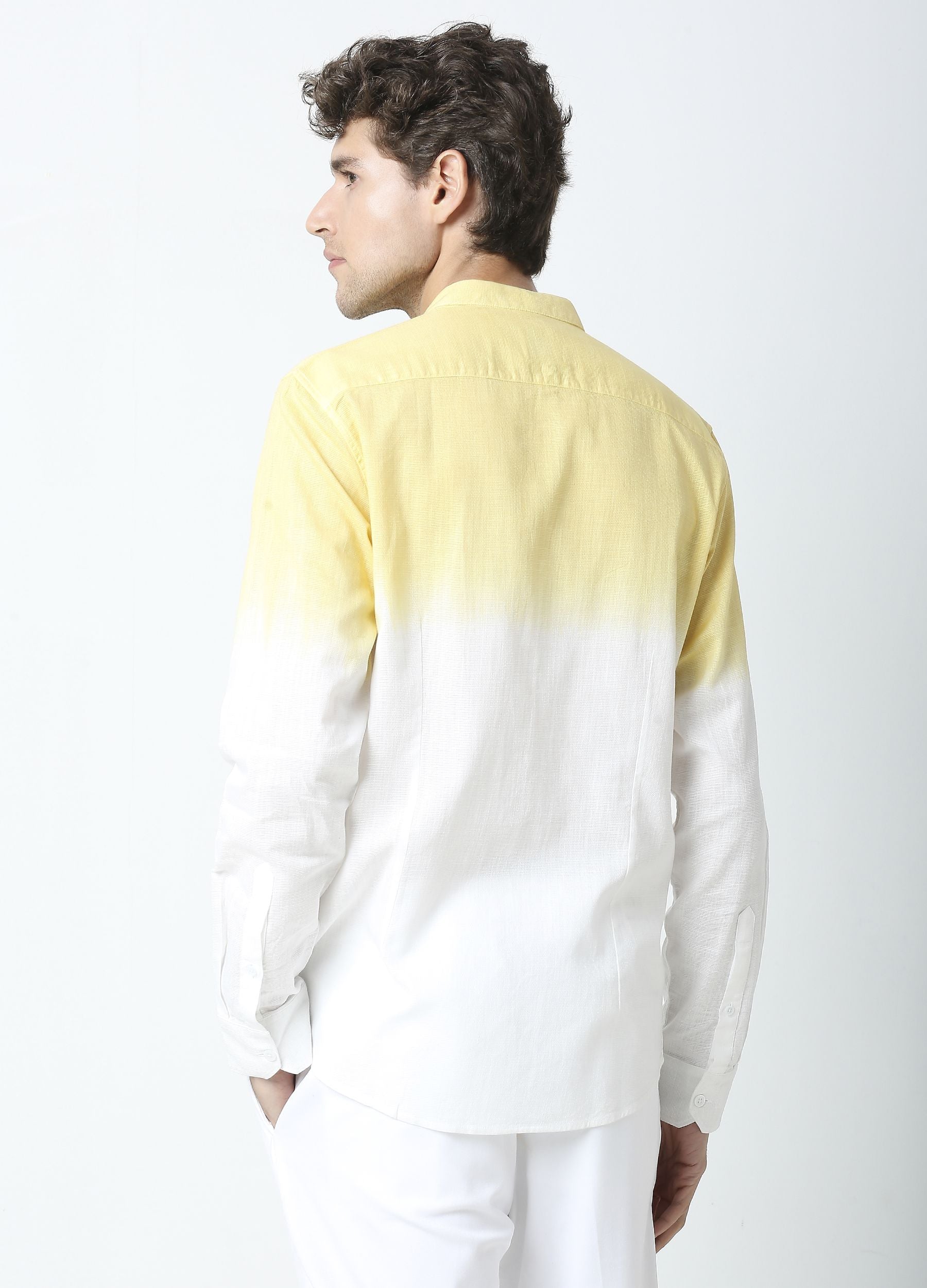 Tie Dye Chinese Collar Shirt-Yellow