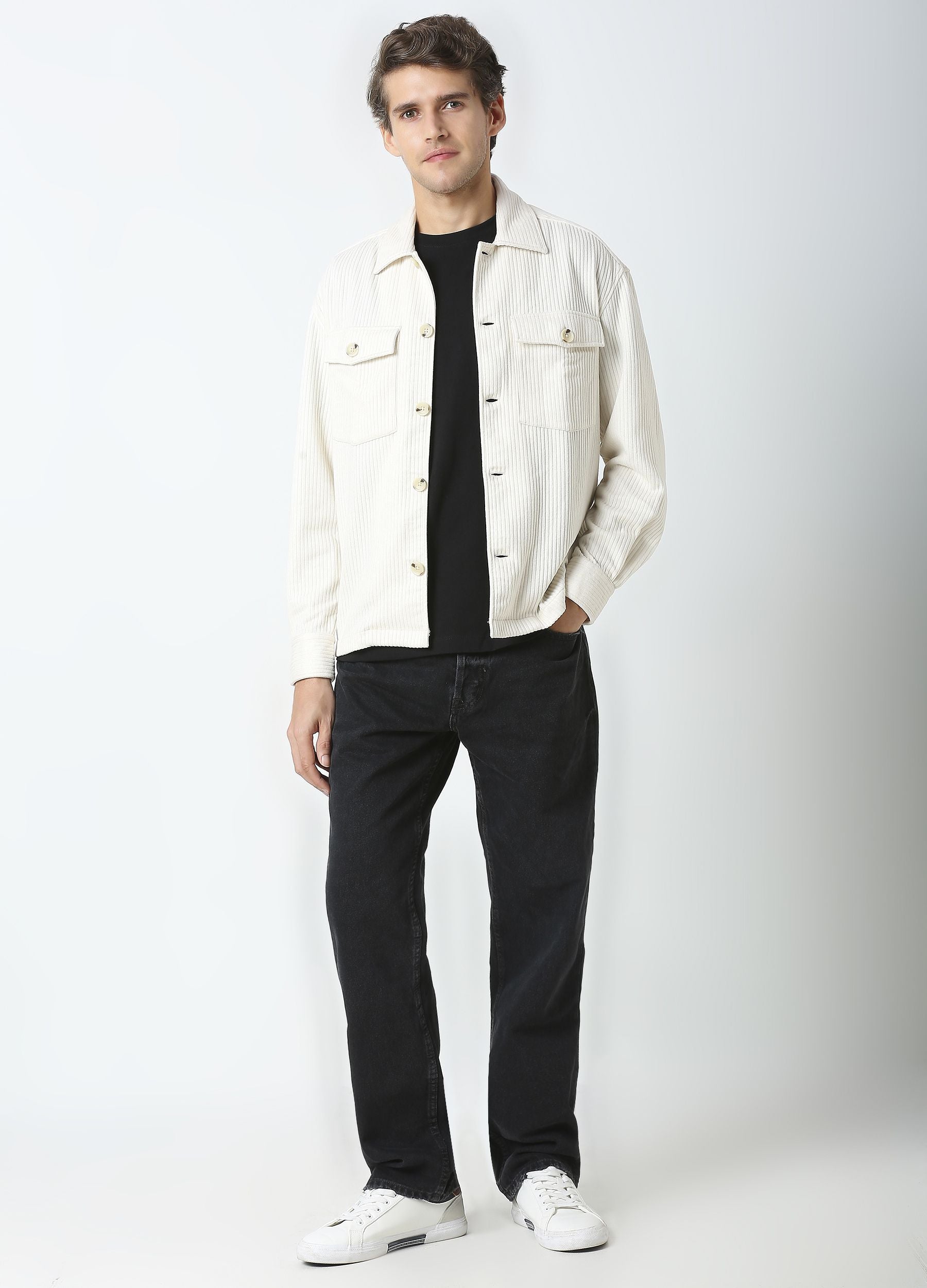 Plain off white stripe shacket