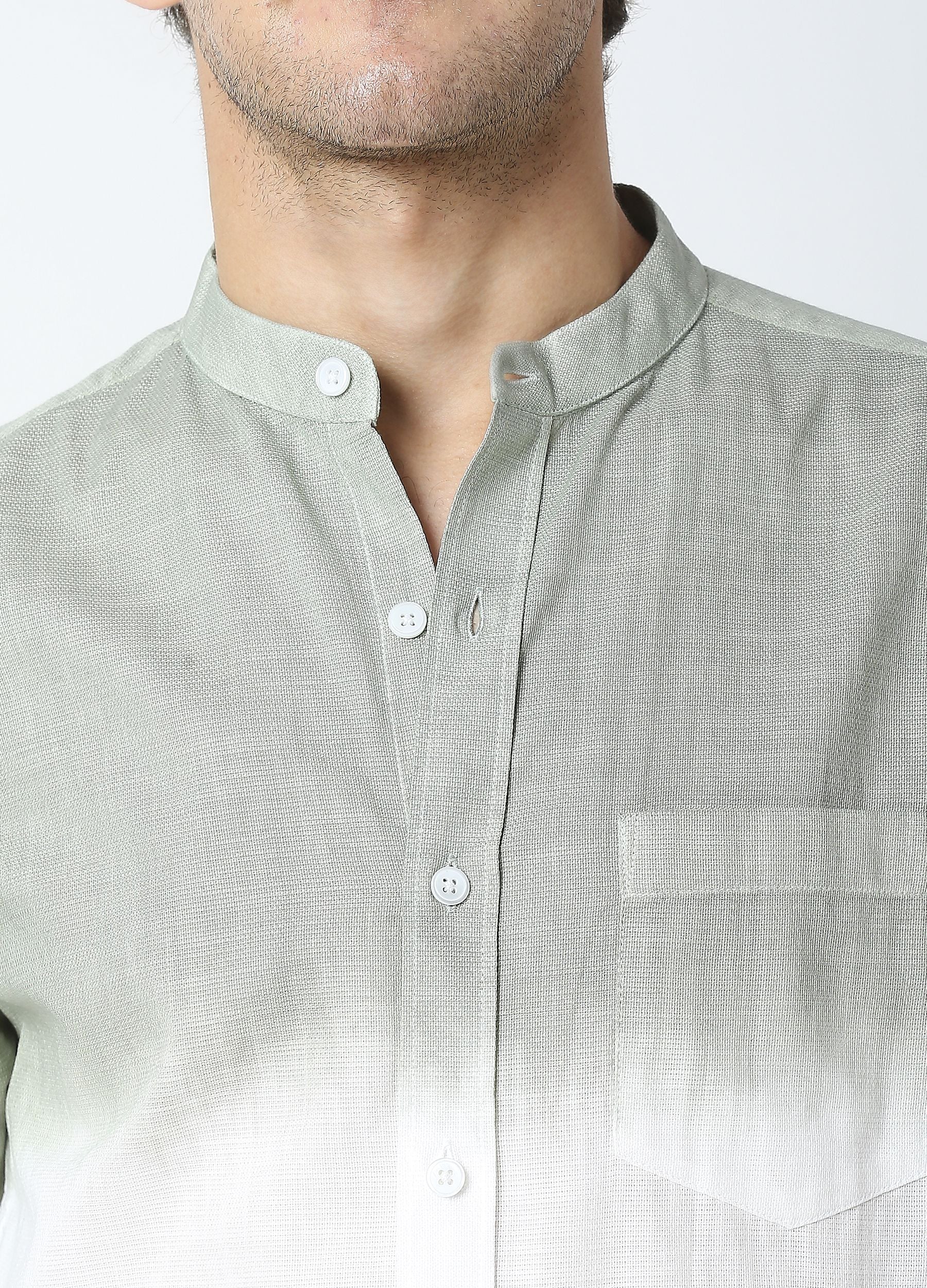 Tie Dye Chinese Collar Shirt-Olive