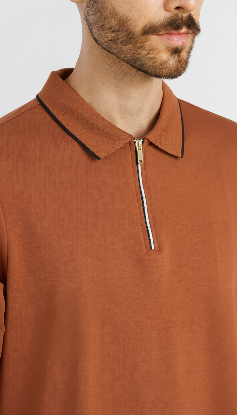 Modal-Stretch Zip Polo - Orange