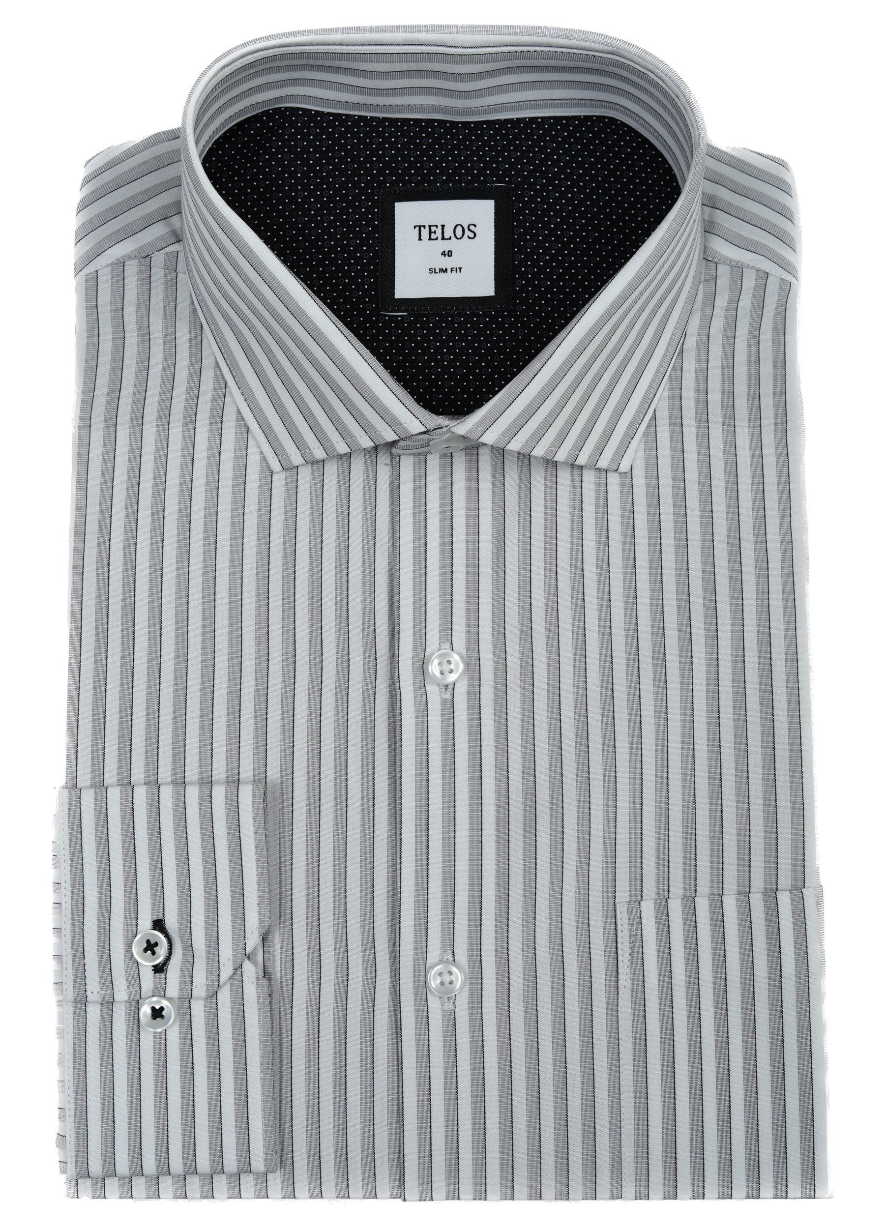 Point Collar Two Colour Yarn Dyed Stripes - Grey