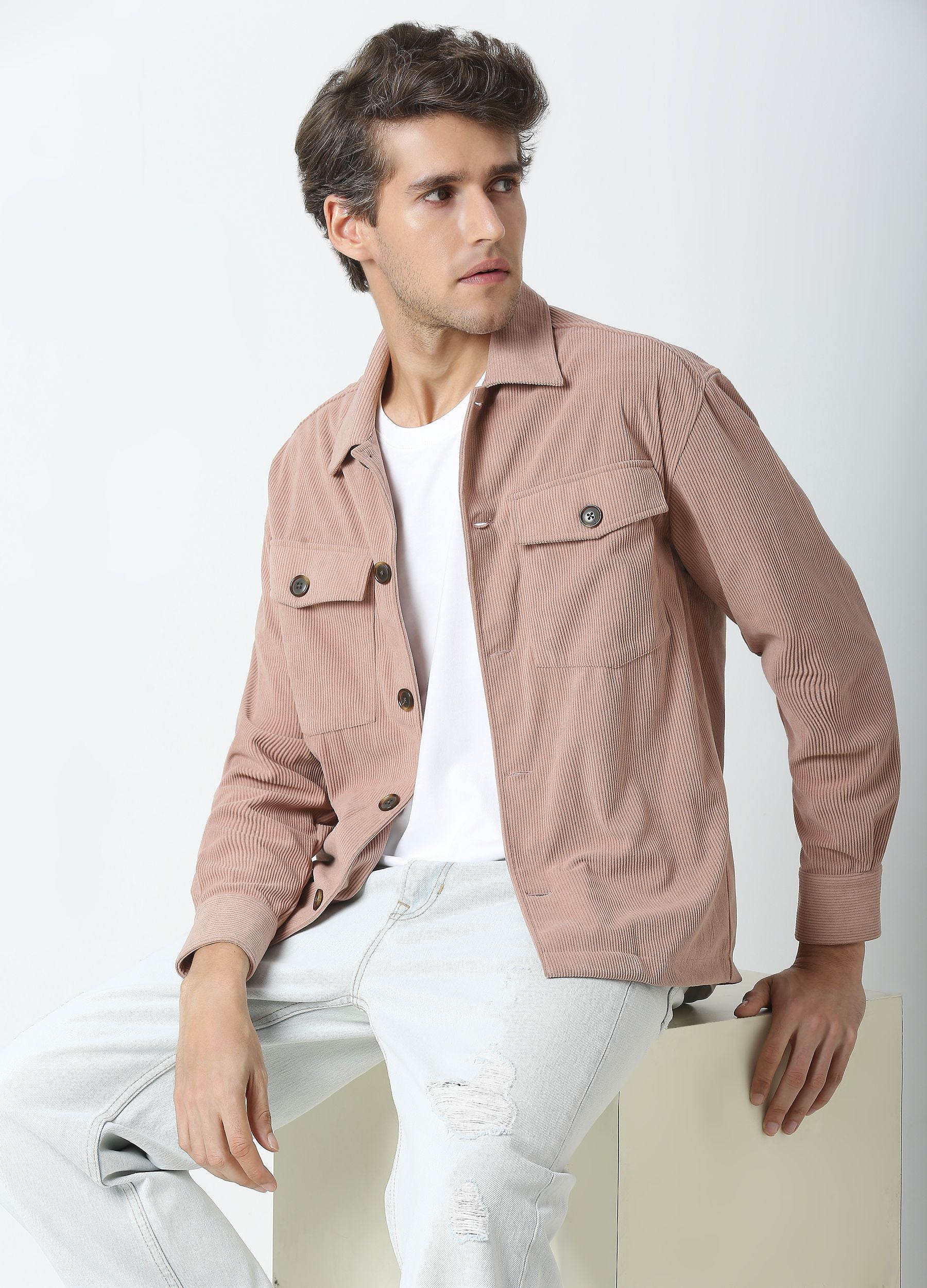 Pink corduruoy shacket