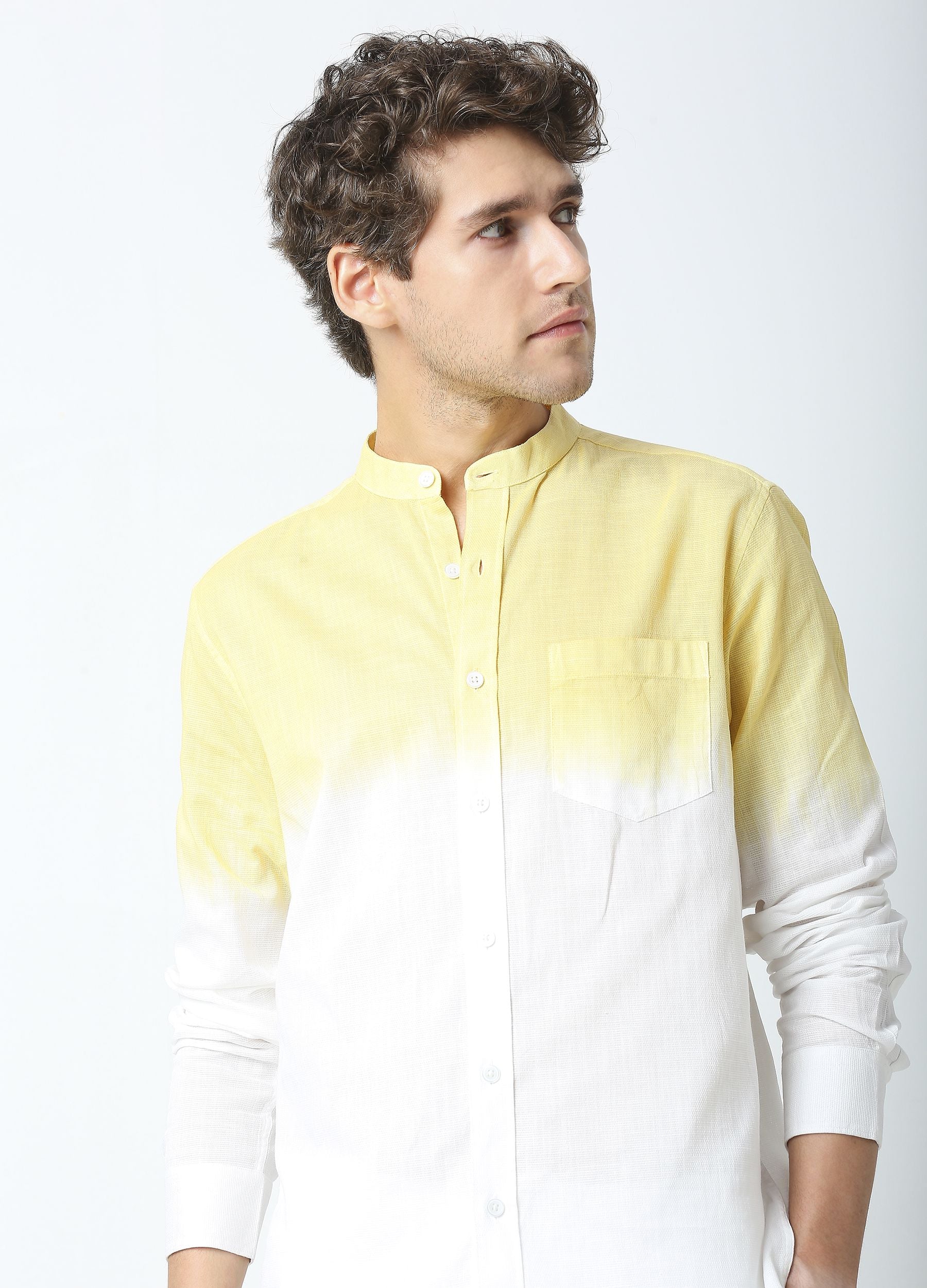 Tie Dye Chinese Collar Shirt-Yellow