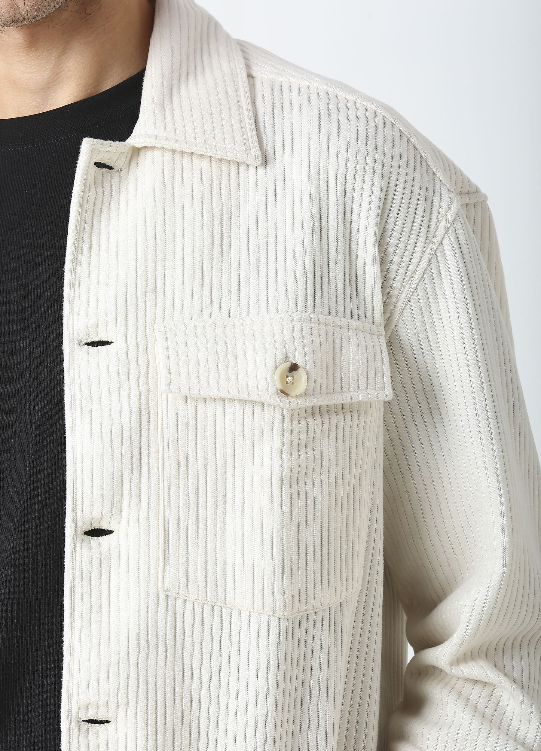 Plain off white stripe shacket