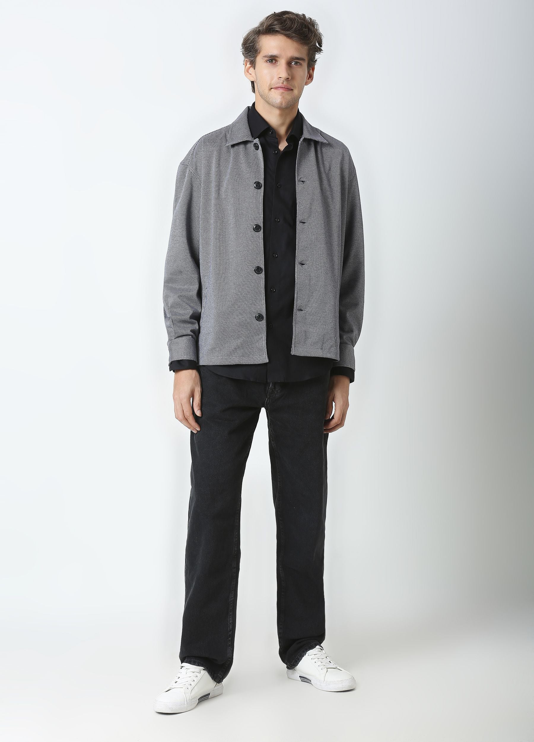 Herringbone shacket- Black