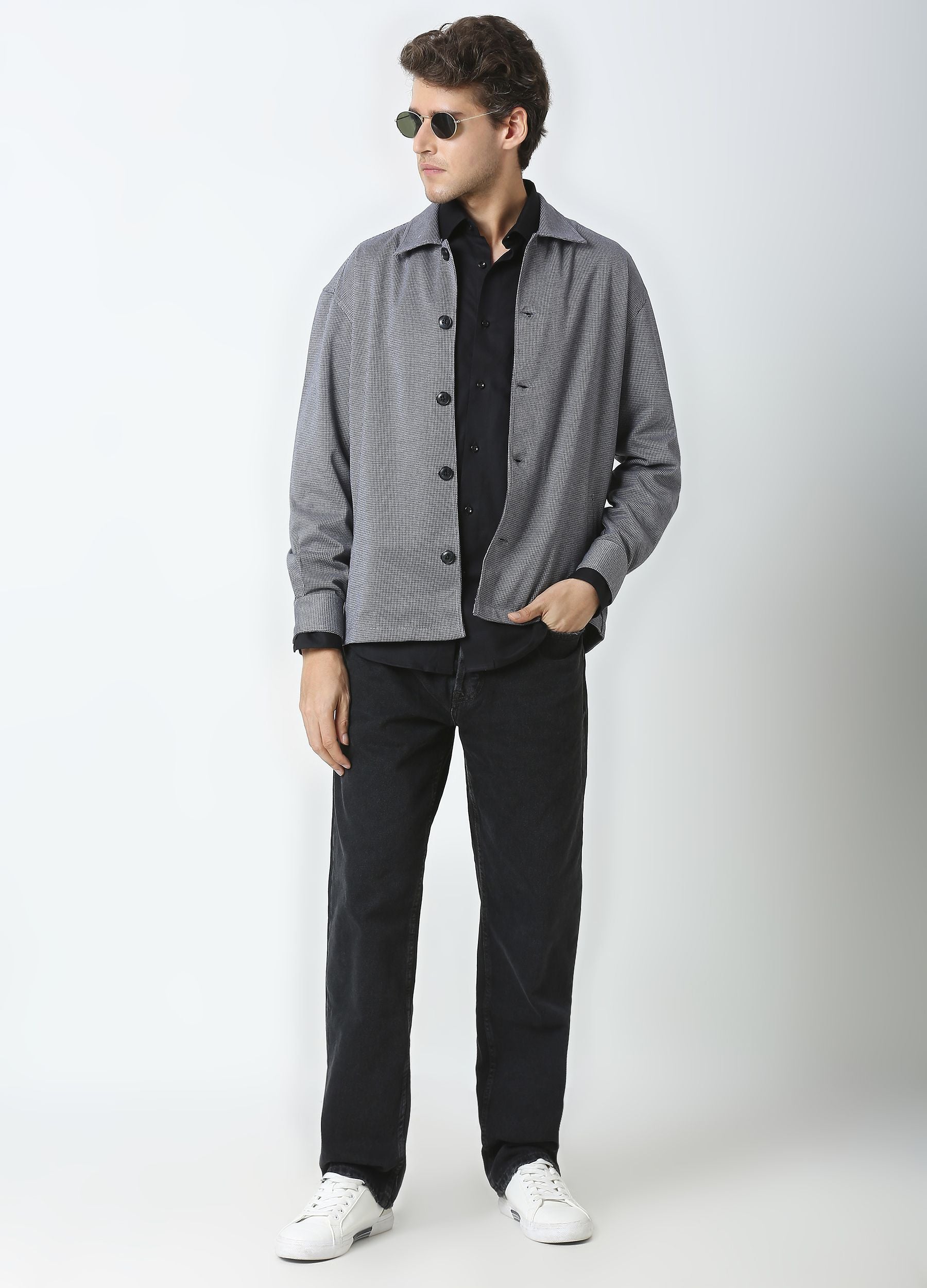 Herringbone shacket- Black