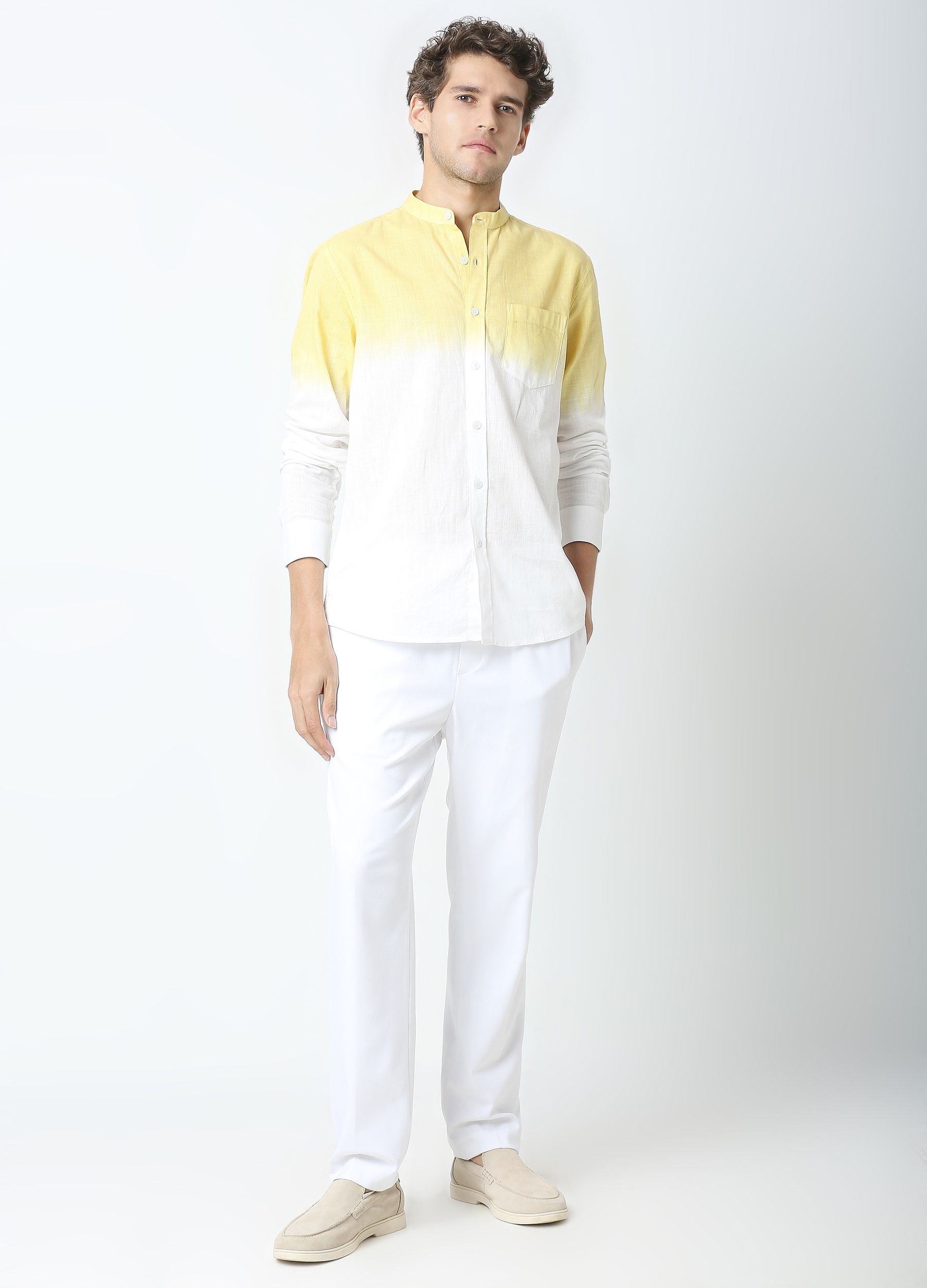Tie Dye Chinese Collar Shirt-Yellow
