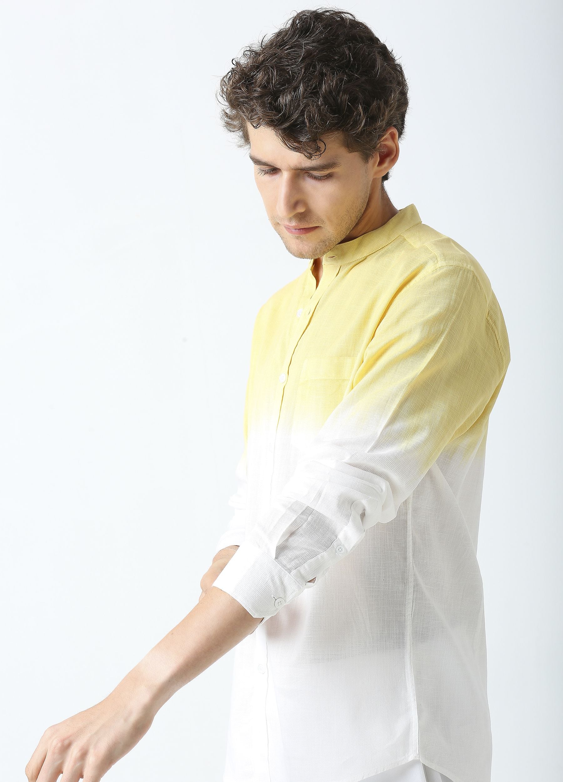 Tie Dye Chinese Collar Shirt-Yellow