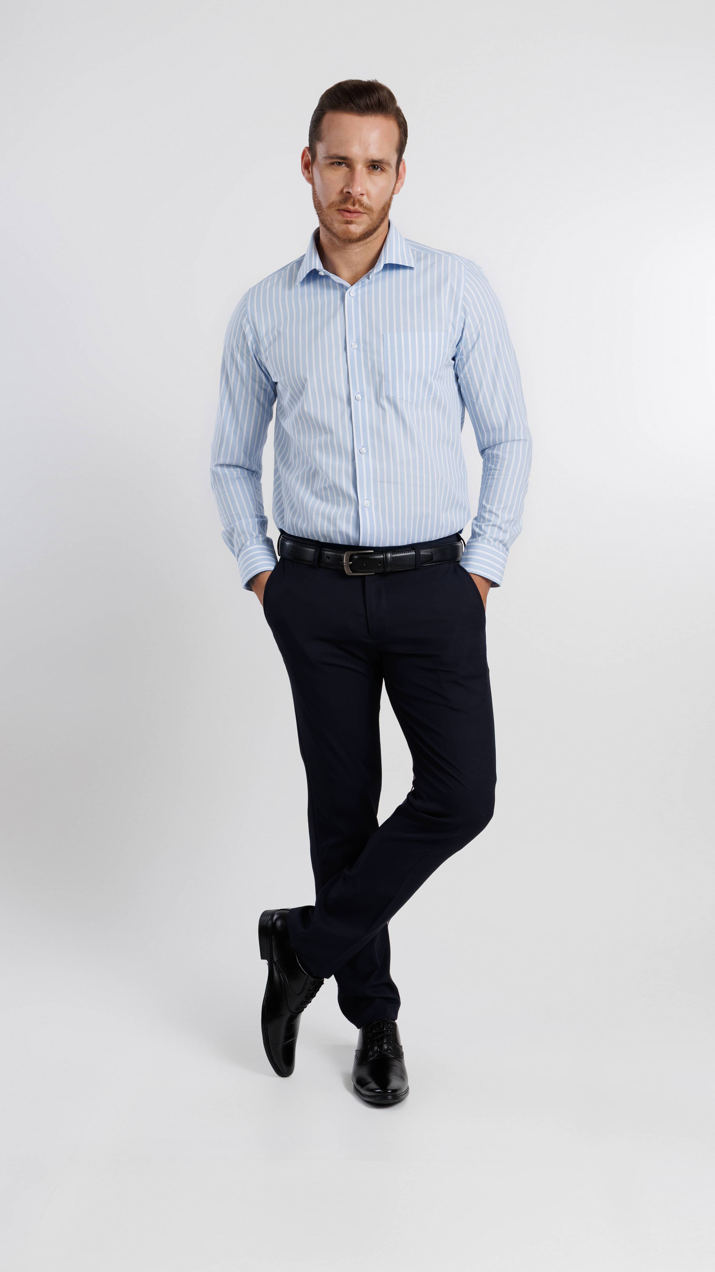 Cool Blue Vertical Stripe Shirt