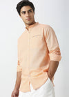 Band Collar Linen Blend Solid Shirt - Champagne
