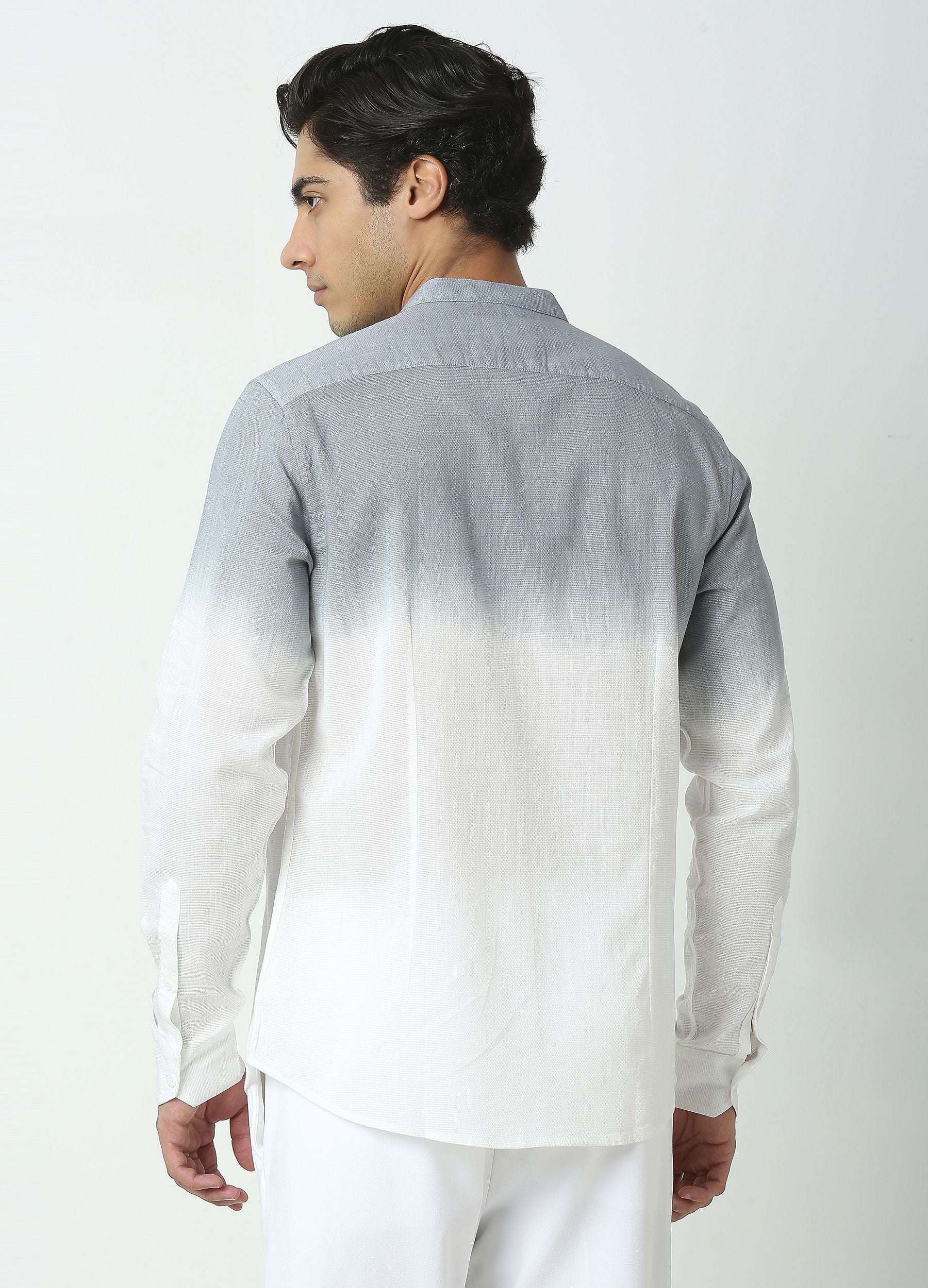 Tie Dye Chinese Collar Shirt-Grey