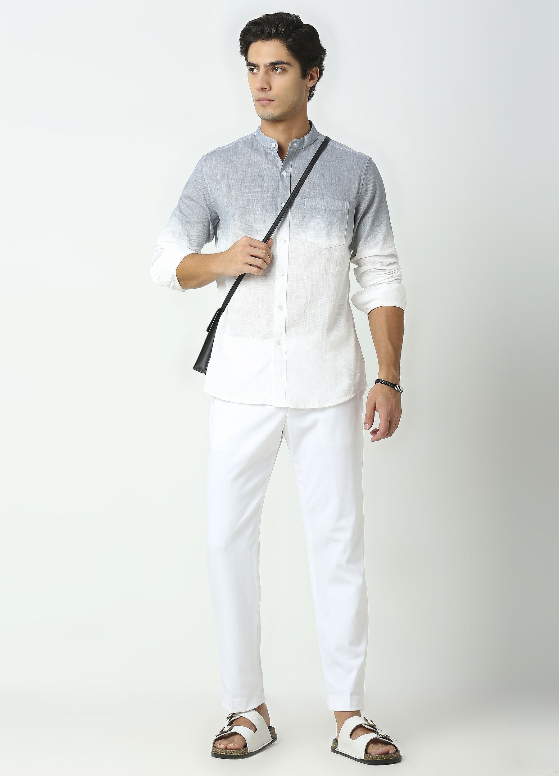 Tie Dye Chinese Collar Shirt-Grey
