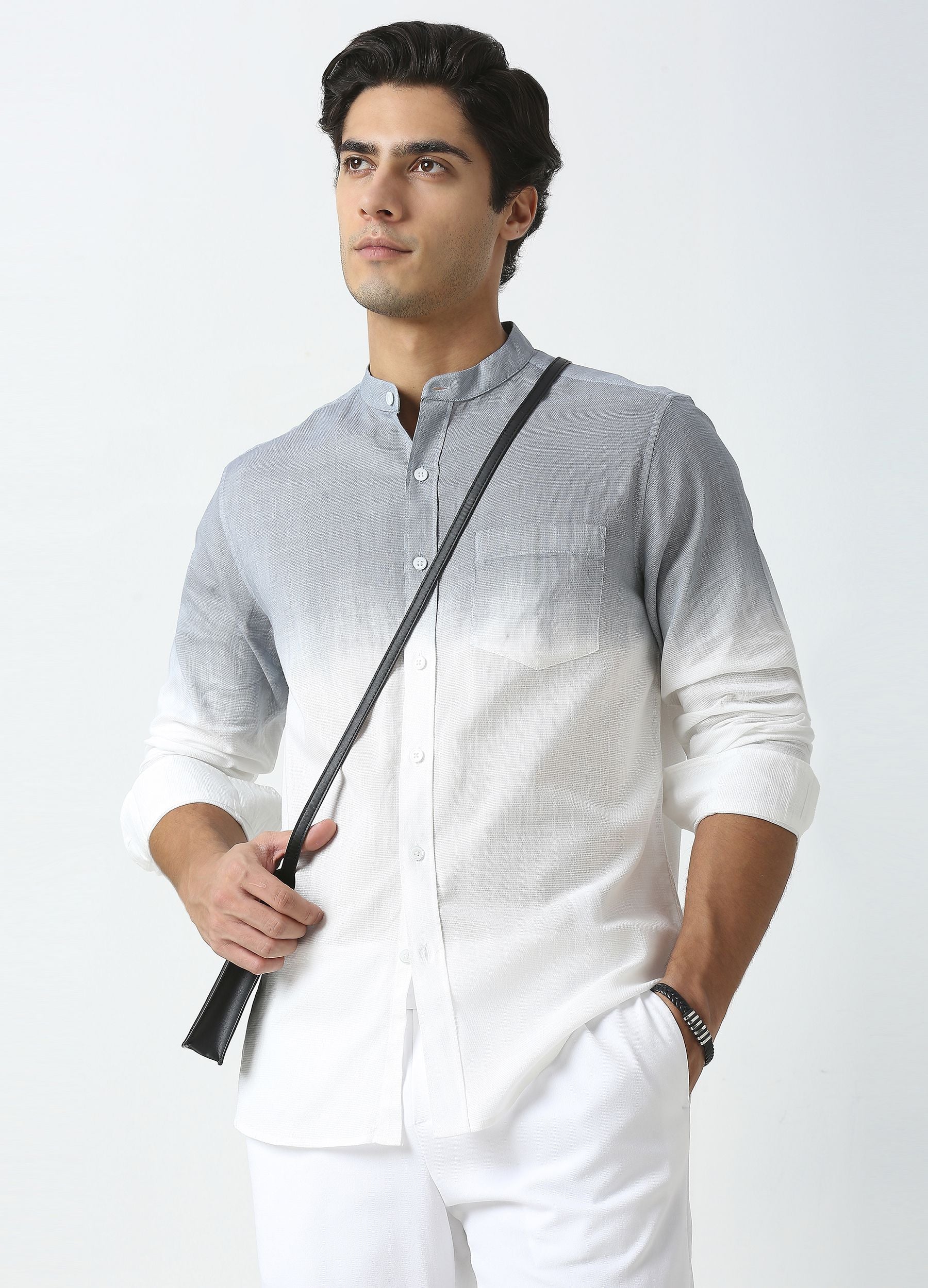 Tie Dye Chinese Collar Shirt-Grey