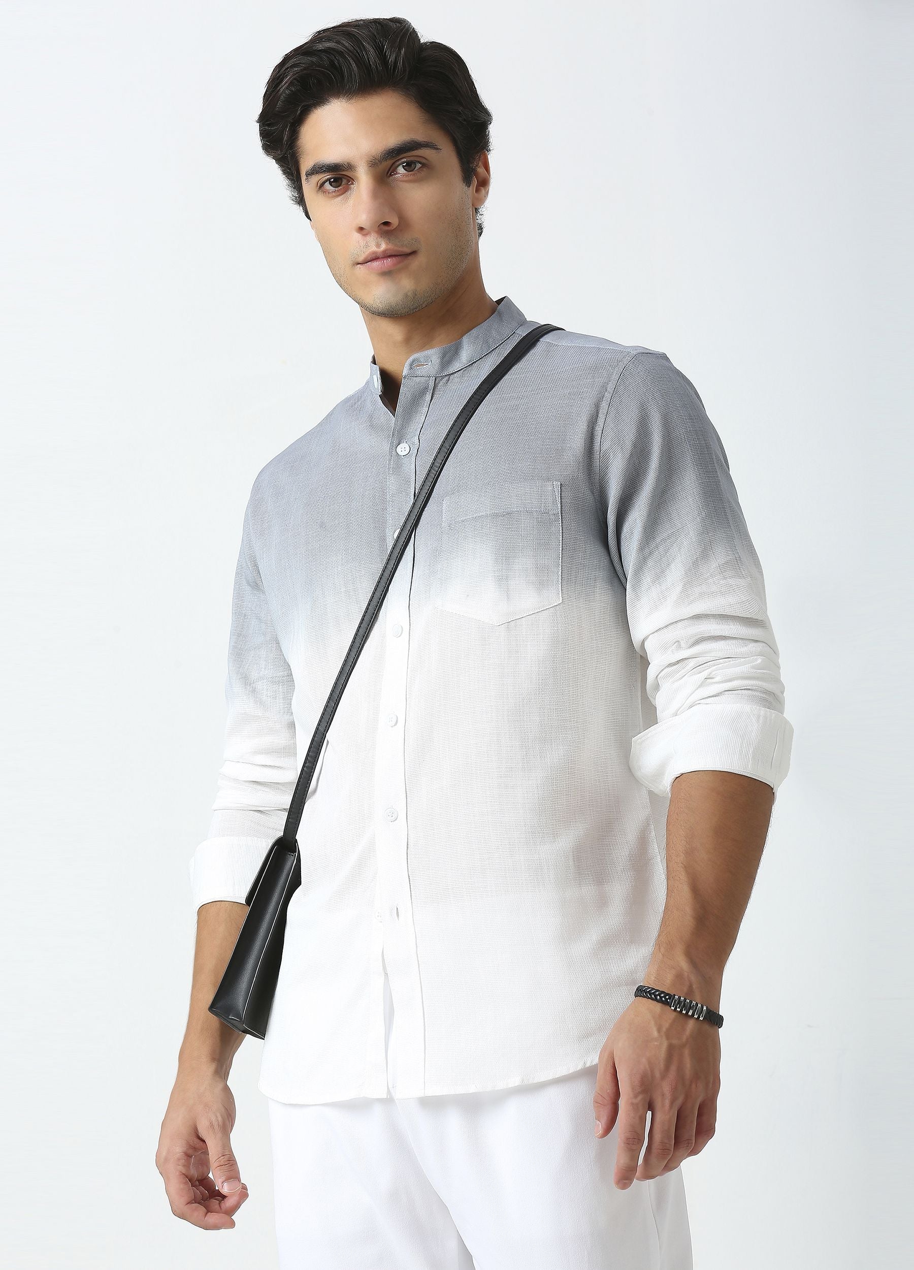 Tie Dye Chinese Collar Shirt-Grey