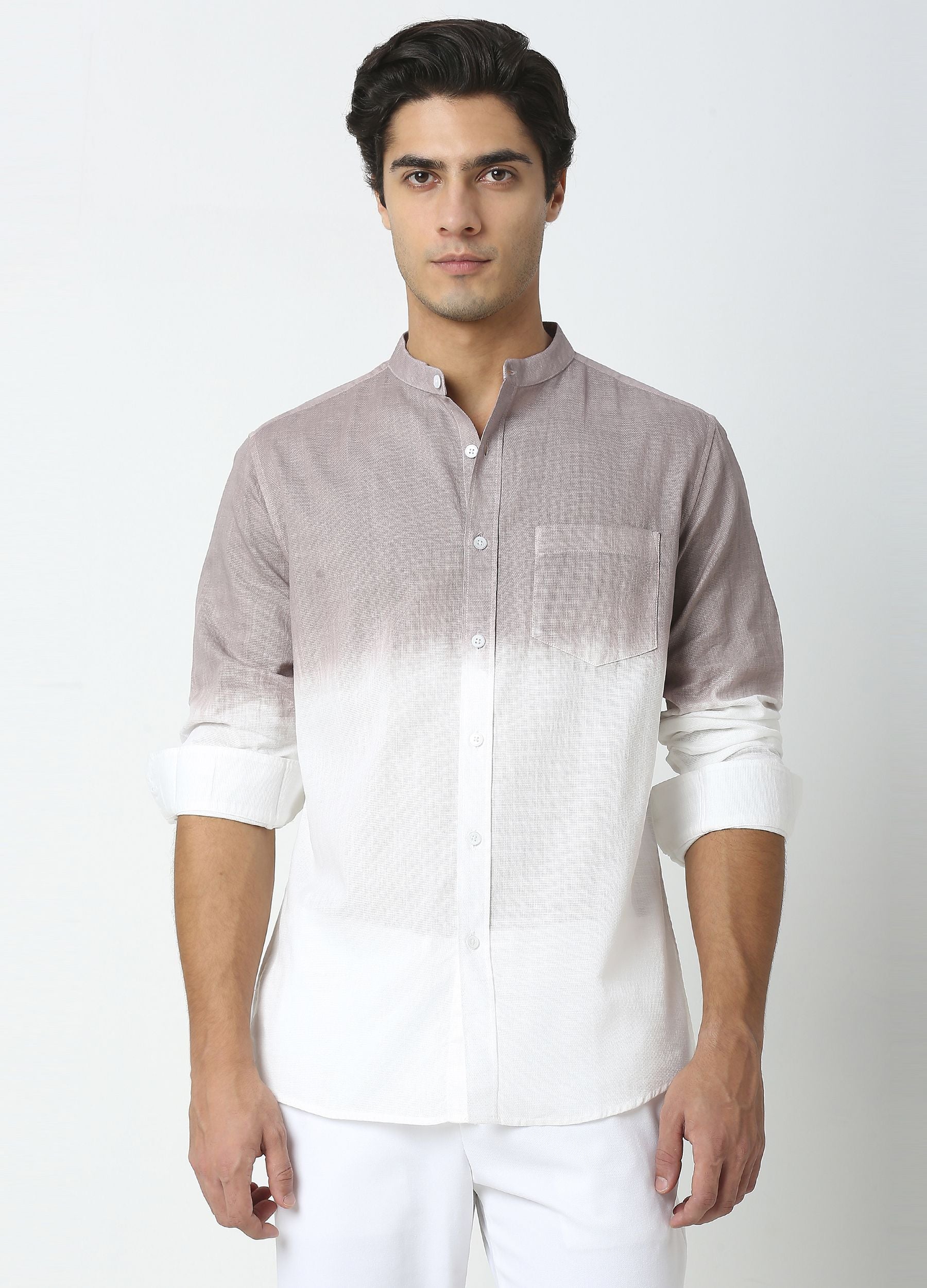 Tie Dye Chinese Collar Shirt-Dark Lavender